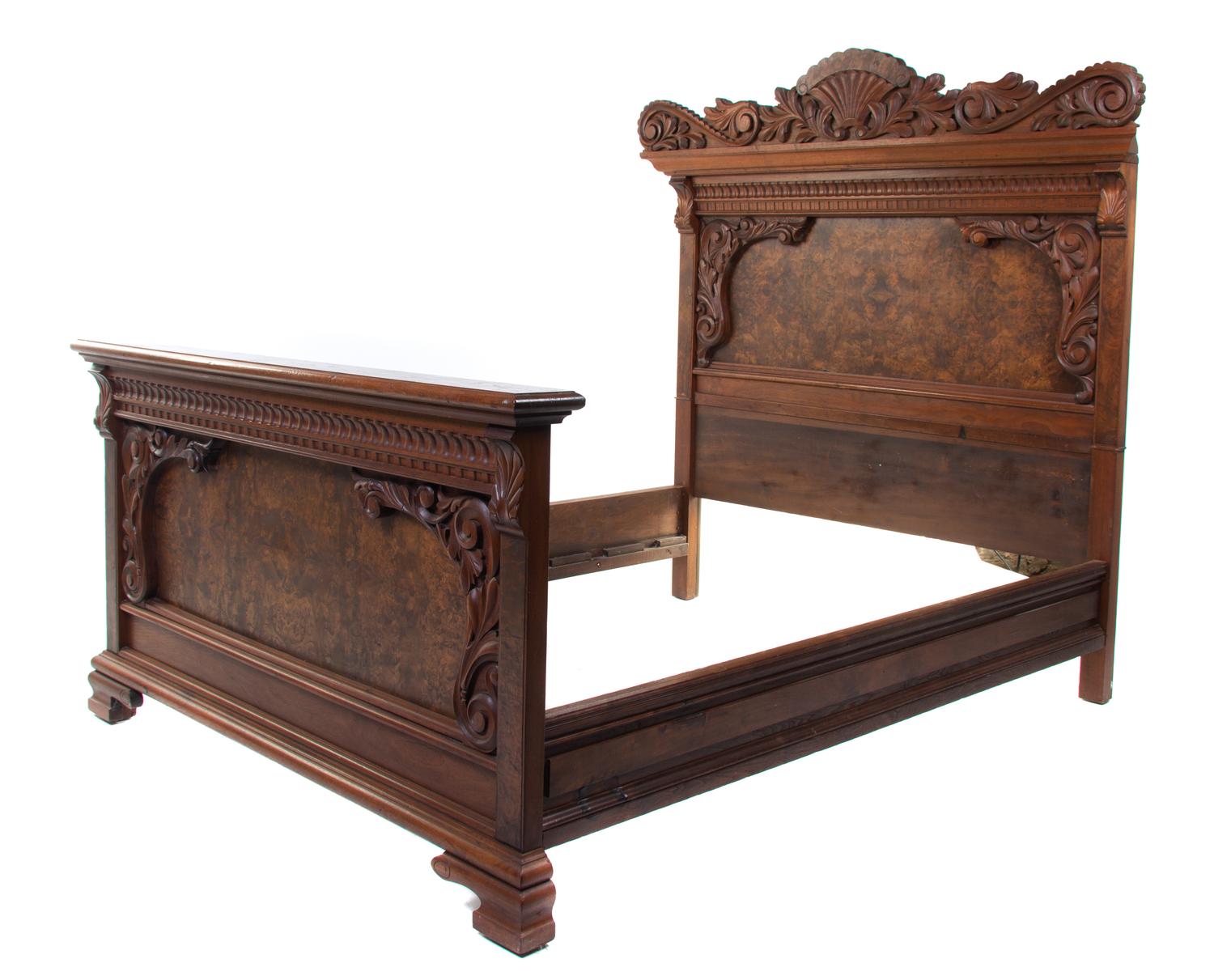 A Victorian Burlwood Bed Height of headboard 65 inches. — 19TH/20TH CENTURY