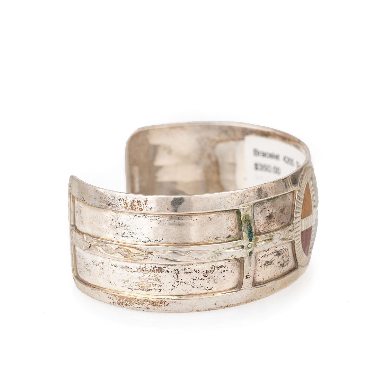 Silver Cuff and Kerchief Slide, with Medicine Wheel Designs
