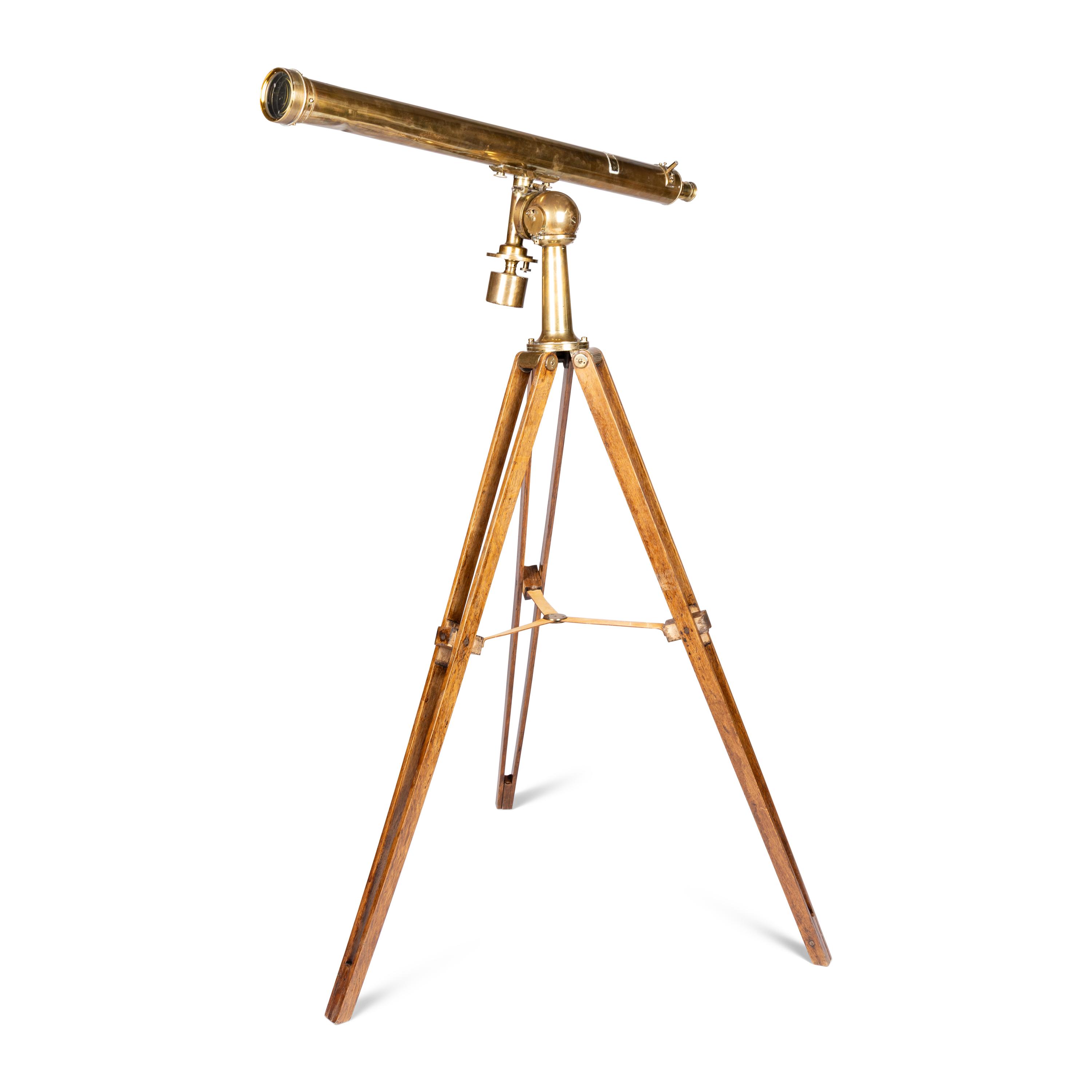 An English 3 1/2-Inch Diameter Brass Telescope on Stand