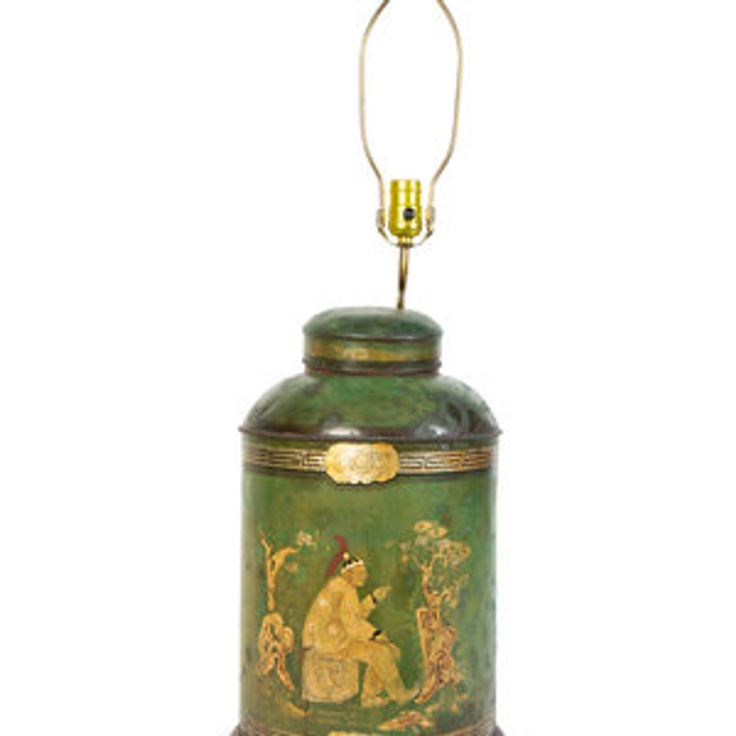A Chinese Export Tole Peinte Tea Cannister Mounted as a Lamp — 19TH CENTURY