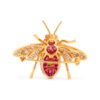 SYNTHETIC RUBY AND DIAMOND BEE BROOCH