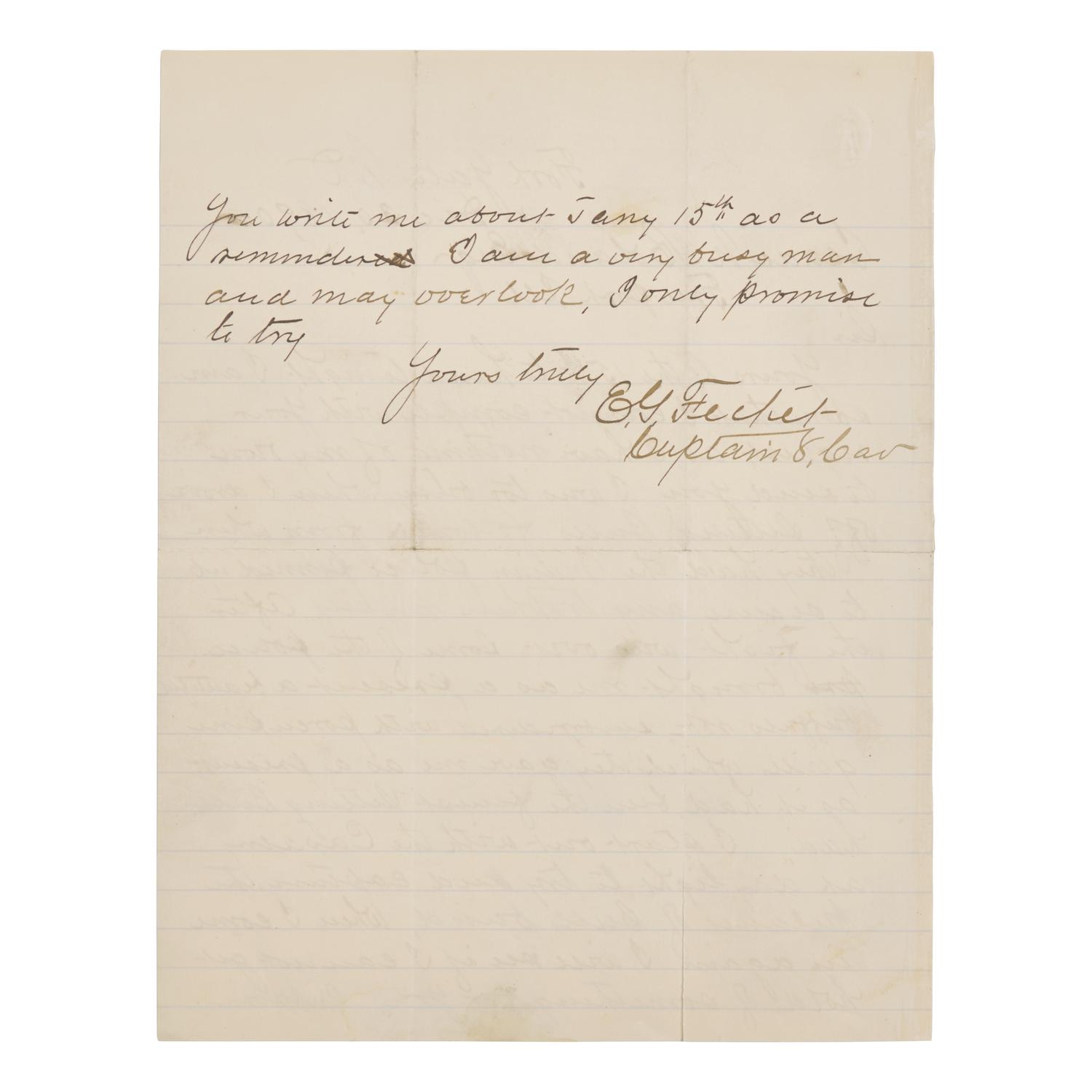 [Native-Americana] [Sitting Bull] Autograph Letter, Signed by Captain Edmond G. Fechet of the 8th U.S. Cavalry Offering an Account of the Encounter that Ended with the Death of the Famed Lakota Warrior, Sitting Bull, 1890