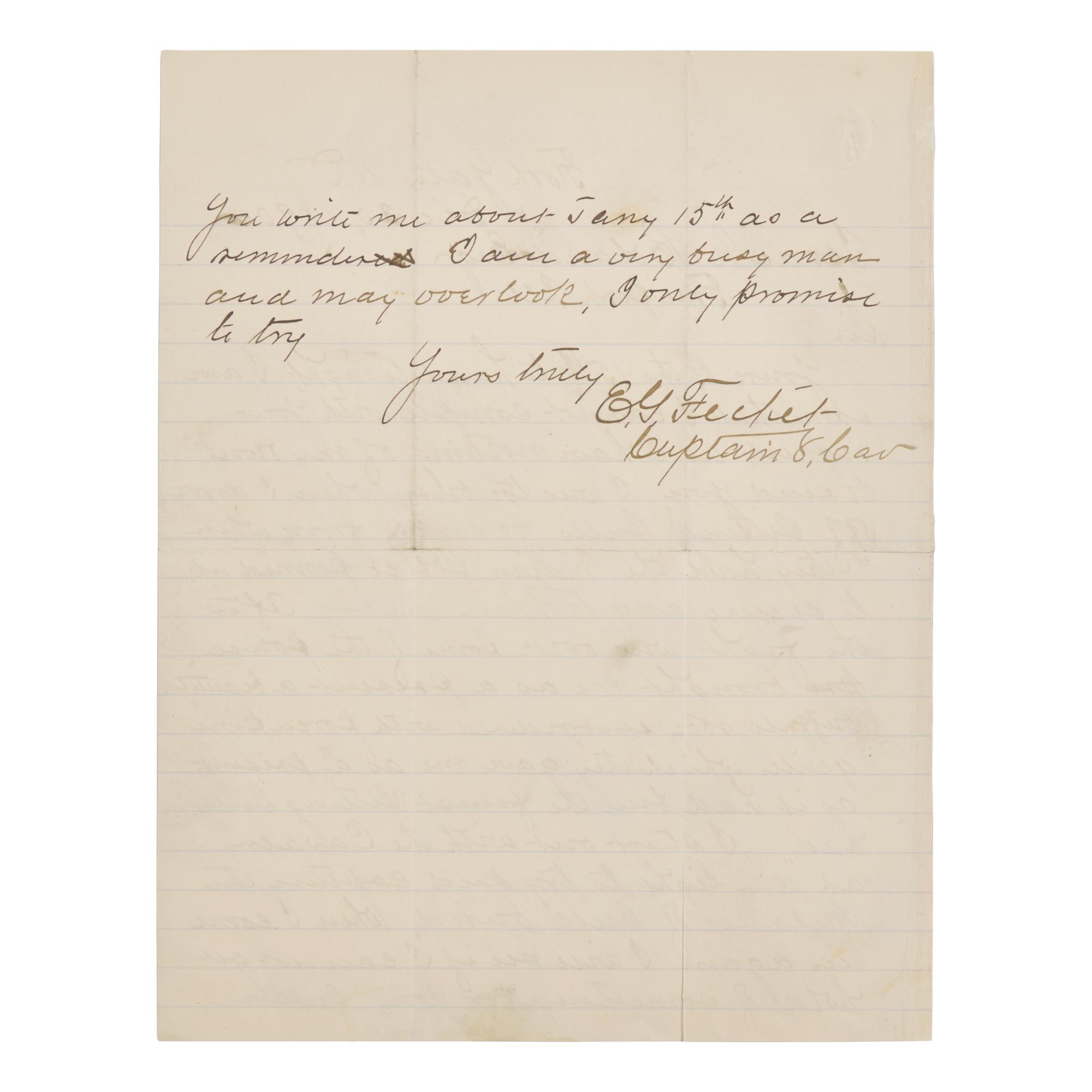 [Native-Americana] [Sitting Bull] Autograph Letter, Signed by Captain Edmond G. Fechet of the 8th U.S. Cavalry Offering an Account of the Encounter that Ended with the Death of the Famed Lakota Warrior, Sitting Bull, 1890