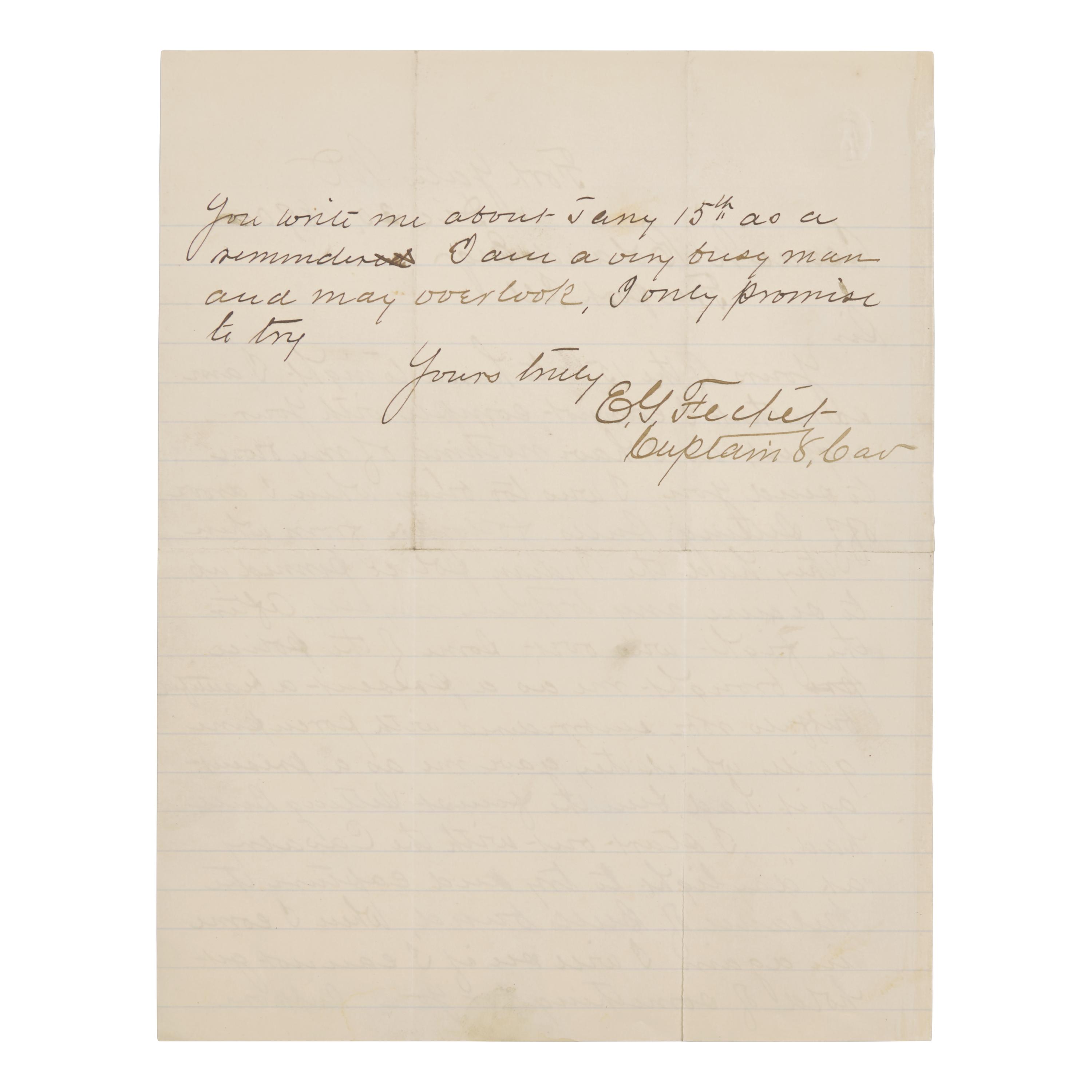 [Native-Americana] [Sitting Bull] Autograph Letter, Signed by Captain Edmond G. Fechet of the 8th U.S. Cavalry Offering an Account of the Encounter that Ended with the Death of the Famed Lakota Warrior, Sitting Bull, 1890