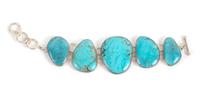 Southwestern Style Silver and Turquoise Link Bracelet Length 9 inches