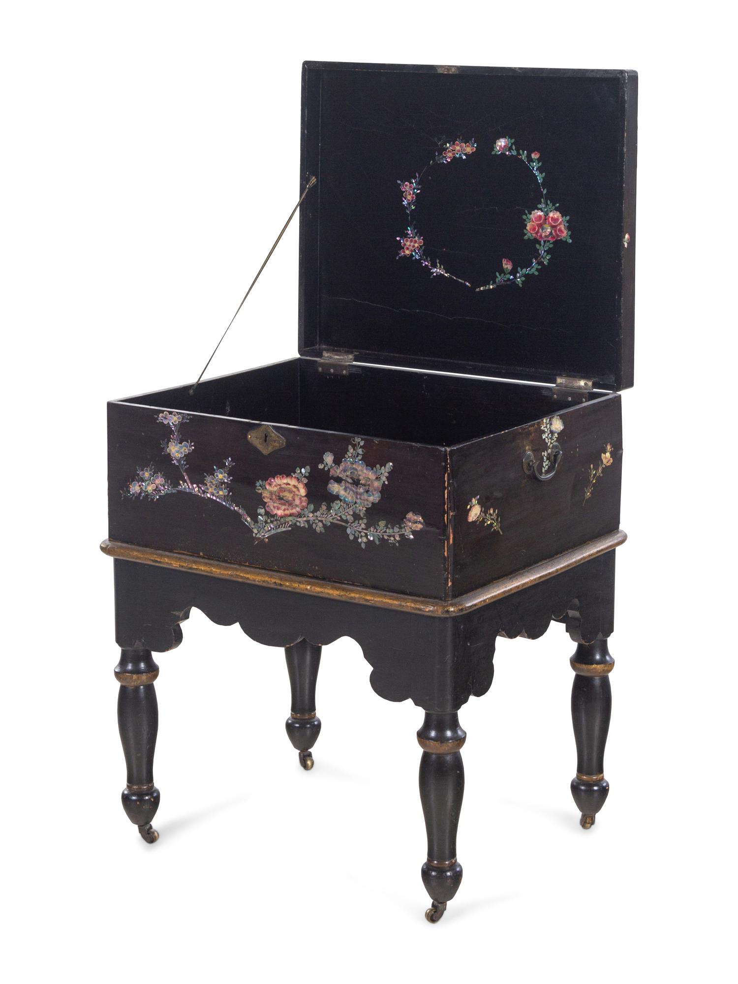 A Mother-of-Pearl Inlaid Lacquer Chest on Stand