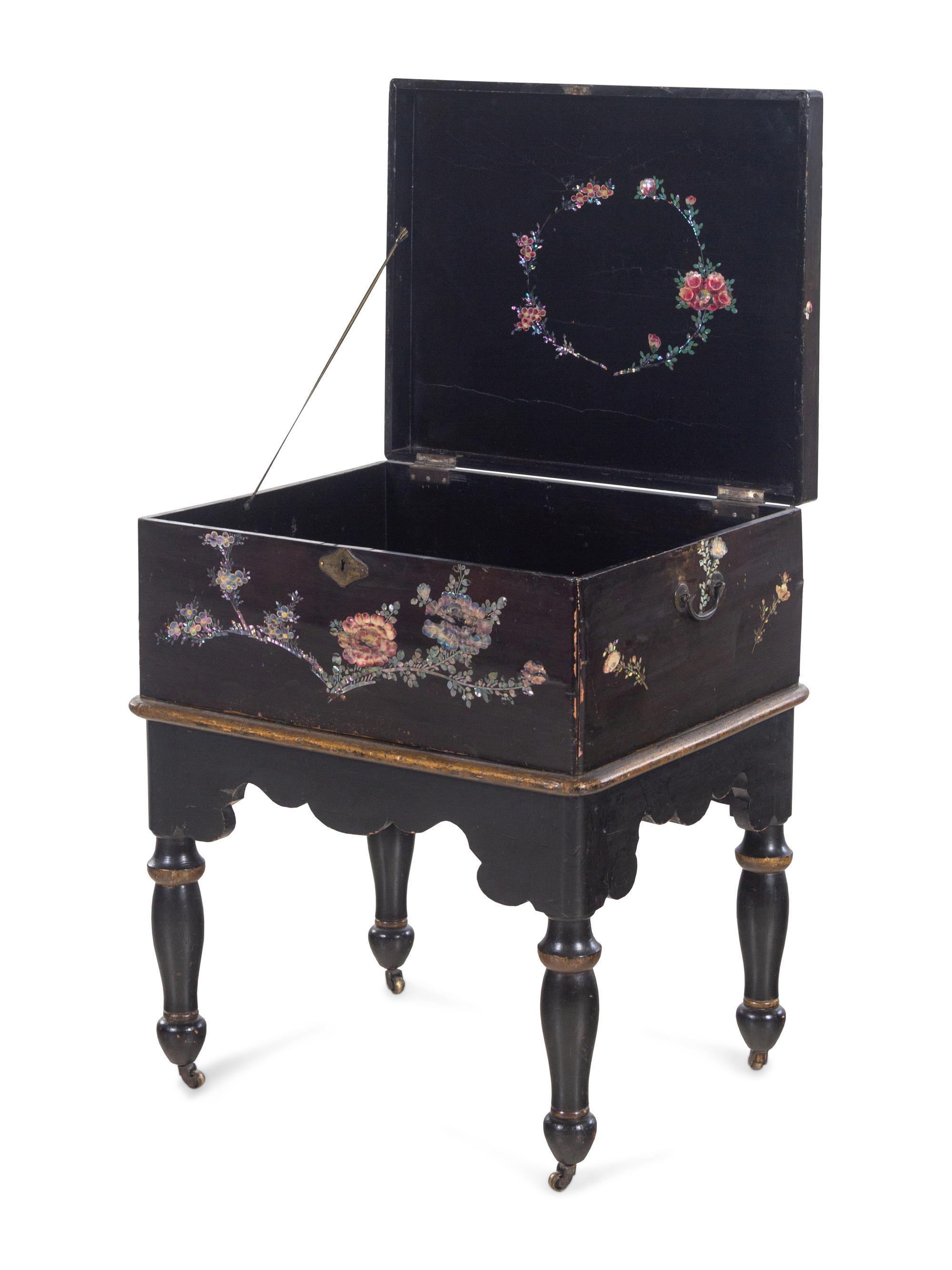 A Mother-of-Pearl Inlaid Lacquer Chest on Stand