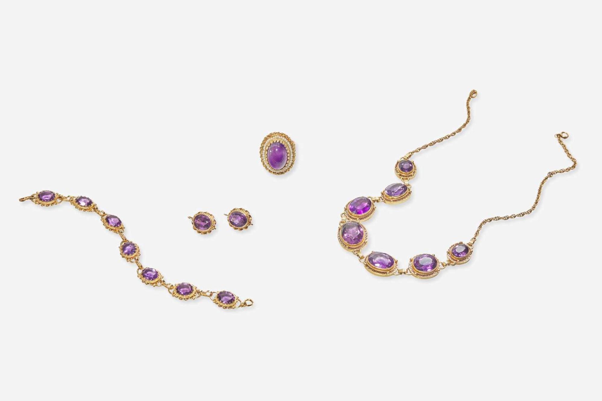 A Collection of 14K Yellow Gold and Amethyst Jewelry