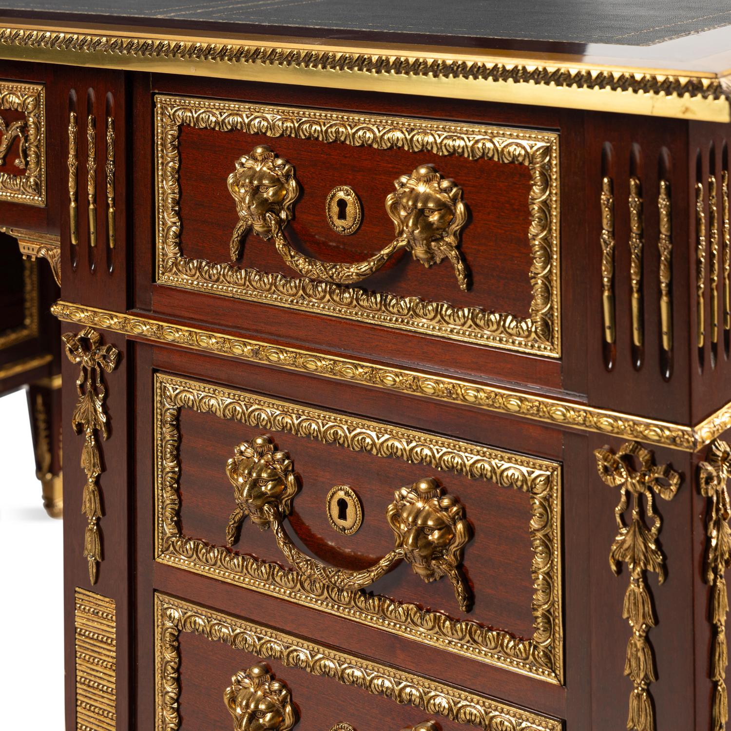 A Louis XVI Style Gilt Bronze Mounted Mahogany Bureau Plat