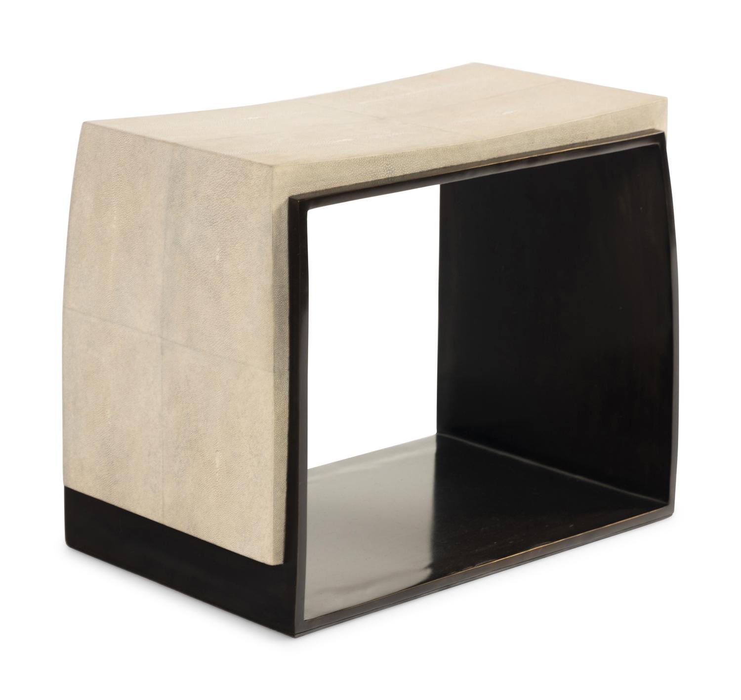 An R&Y Augousti Patinated Brass and Shagreen-Upholstered Laurens Stool