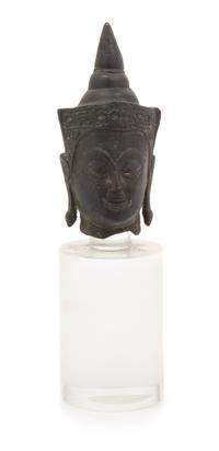 A Thai Bronze Head Head of Buddha Height 5 3/4 inches.