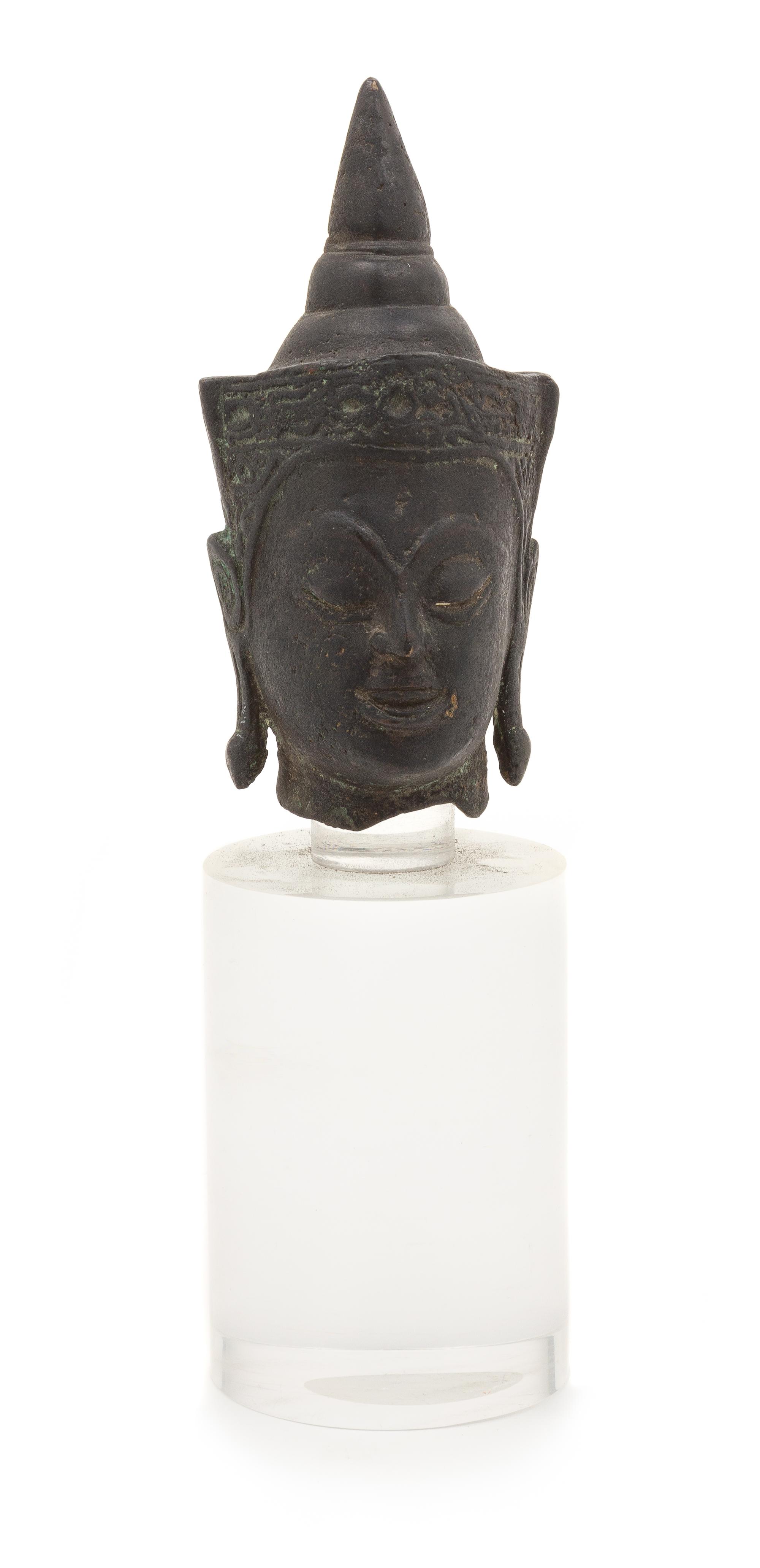 A Thai Bronze Head Head of Buddha Height 5 3/4 inches.
