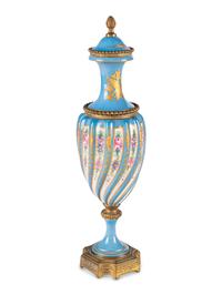 A Sevres Style Gilt Metal Mounted Porcelain Covered Urn