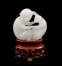 A Chinese White Jade Figural Group of Two Monkeys