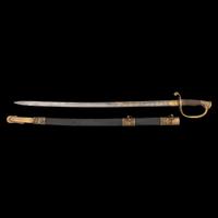 Cased Damascus Bladed Import 1850 Staff & Field Officers Sword Presented to Capt. (Major) William Wood - 9th NY Heavy Artillery with Belt and Sash