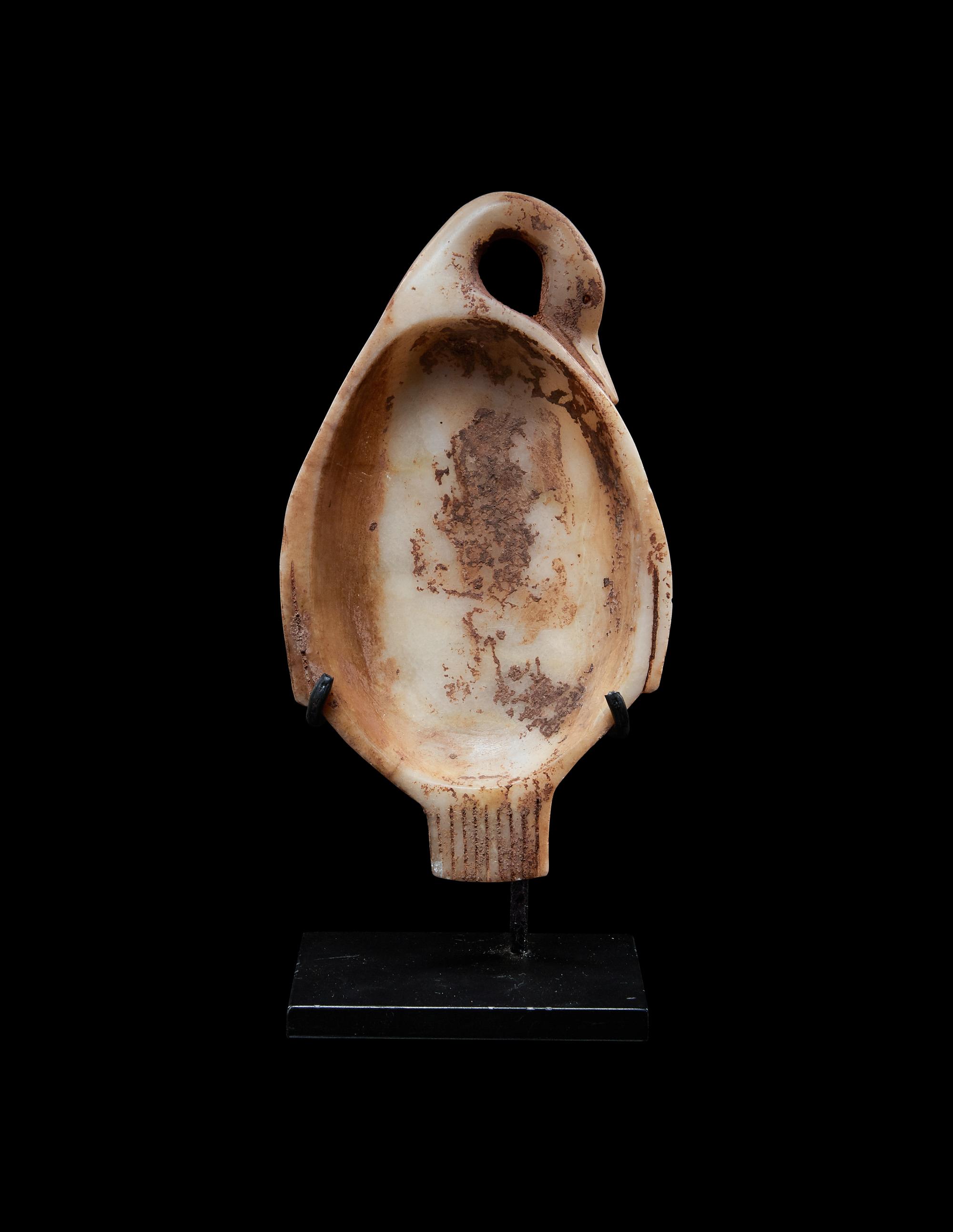 An Egyptian Alabaster Duck-Shaped Cosmetic Dish