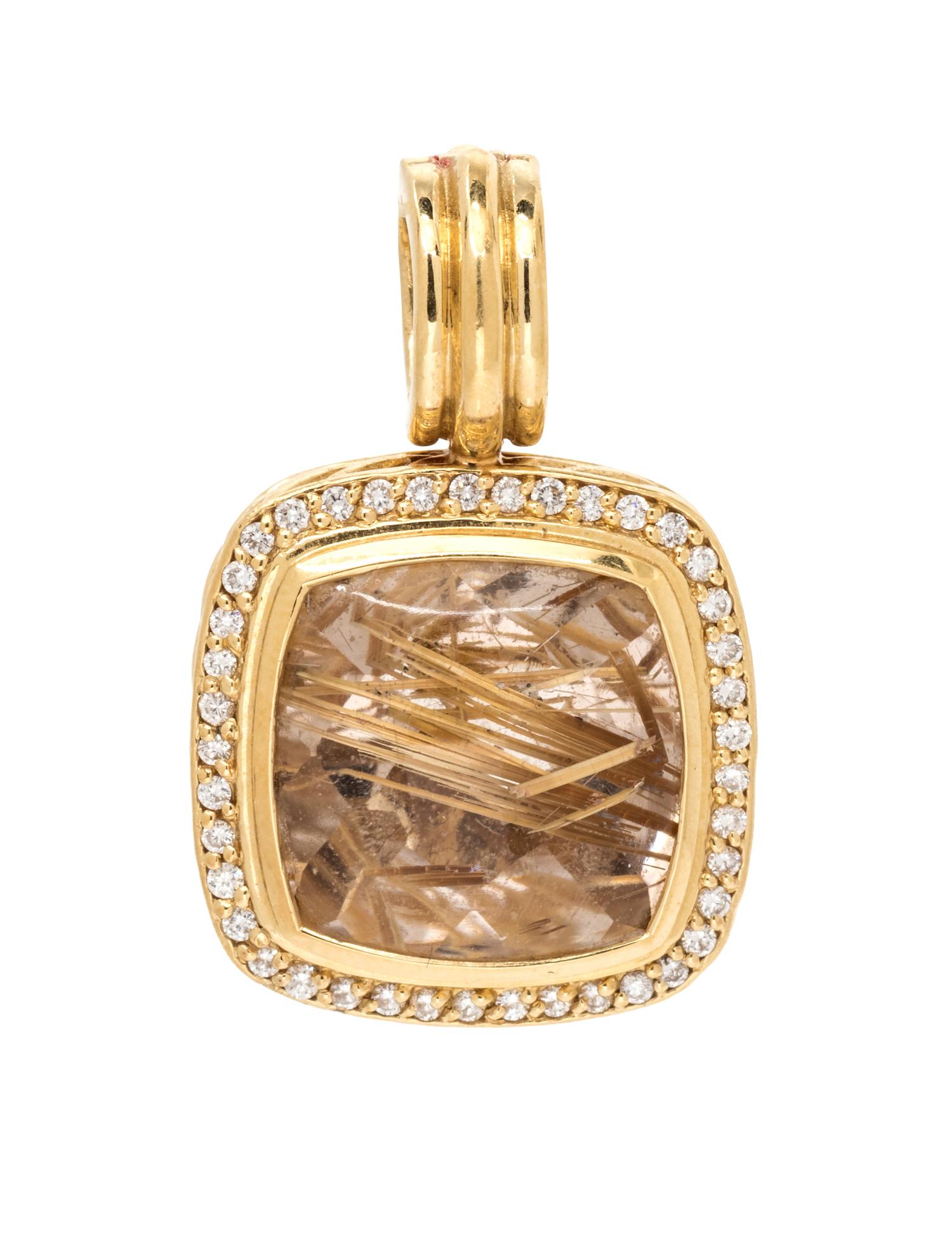 An 18 Karat Yellow Gold, Rutilated Quartz and Diamond Pendant, David Yurman,