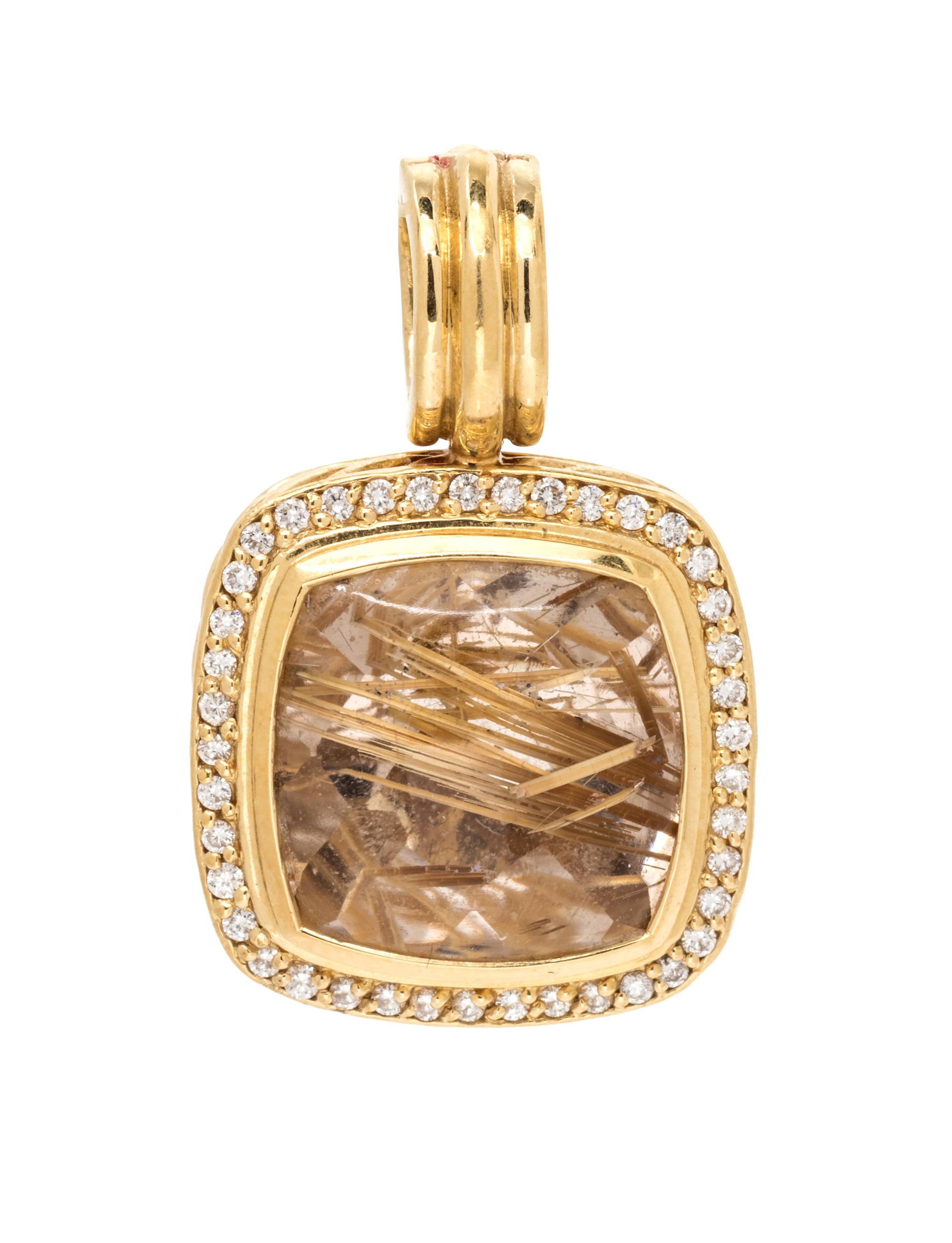 An 18 Karat Yellow Gold, Rutilated Quartz and Diamond Pendant, David Yurman,