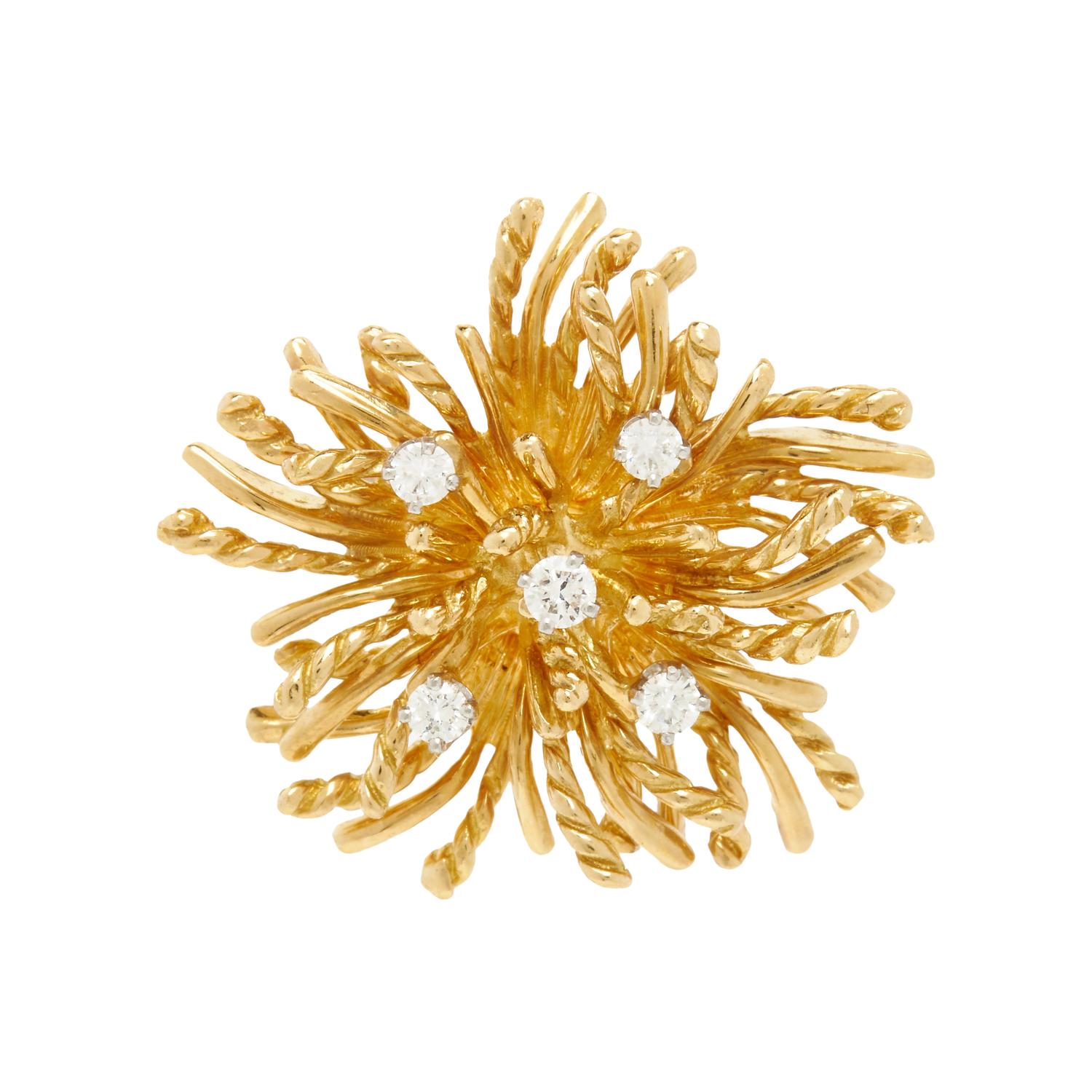 TIFFANY & CO., YELLOW GOLD AND DIAMOND BROOCH