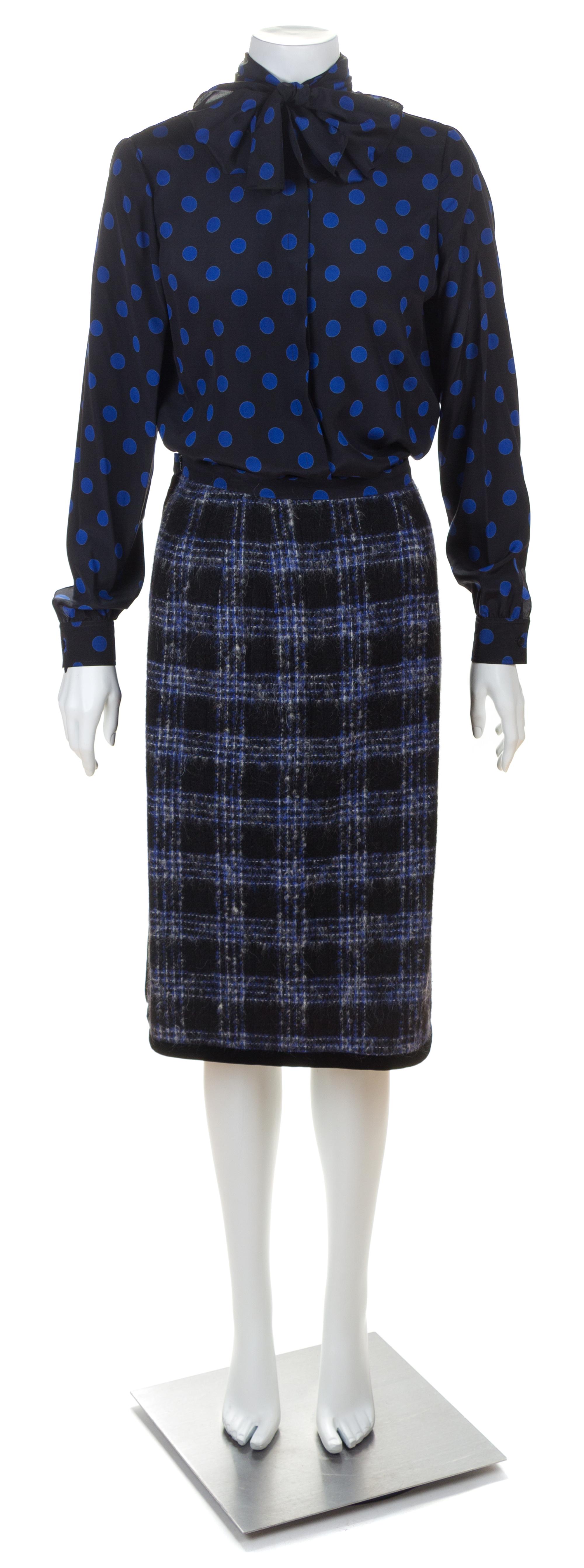 A Koos Black and Blue Tweed Jacket and Skirt Ensemble, No size.