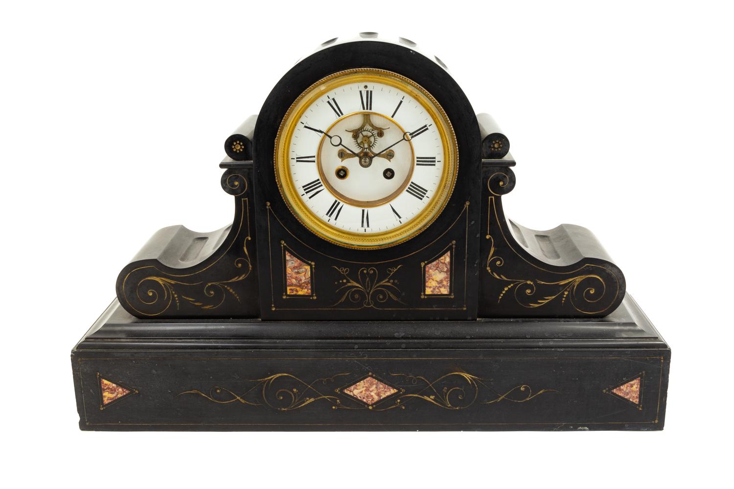 A French Marble-Inset Slate Mantel Clock — MOVEMENT BY MARTI & CIE., LATE 19TH CENTURY