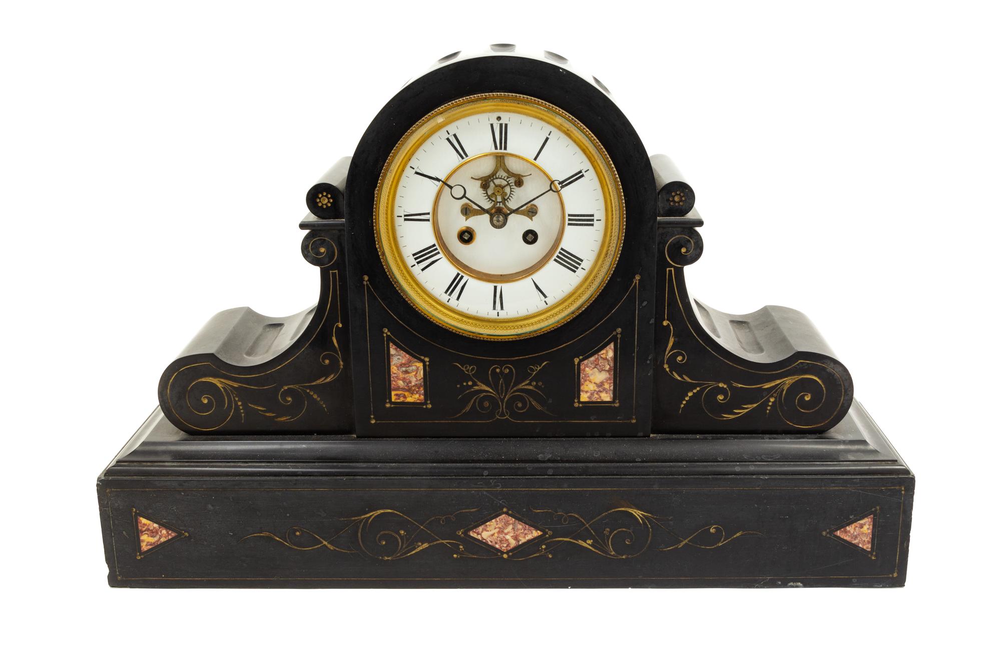 A French Marble-Inset Slate Mantel Clock — MOVEMENT BY MARTI & CIE., LATE 19TH CENTURY