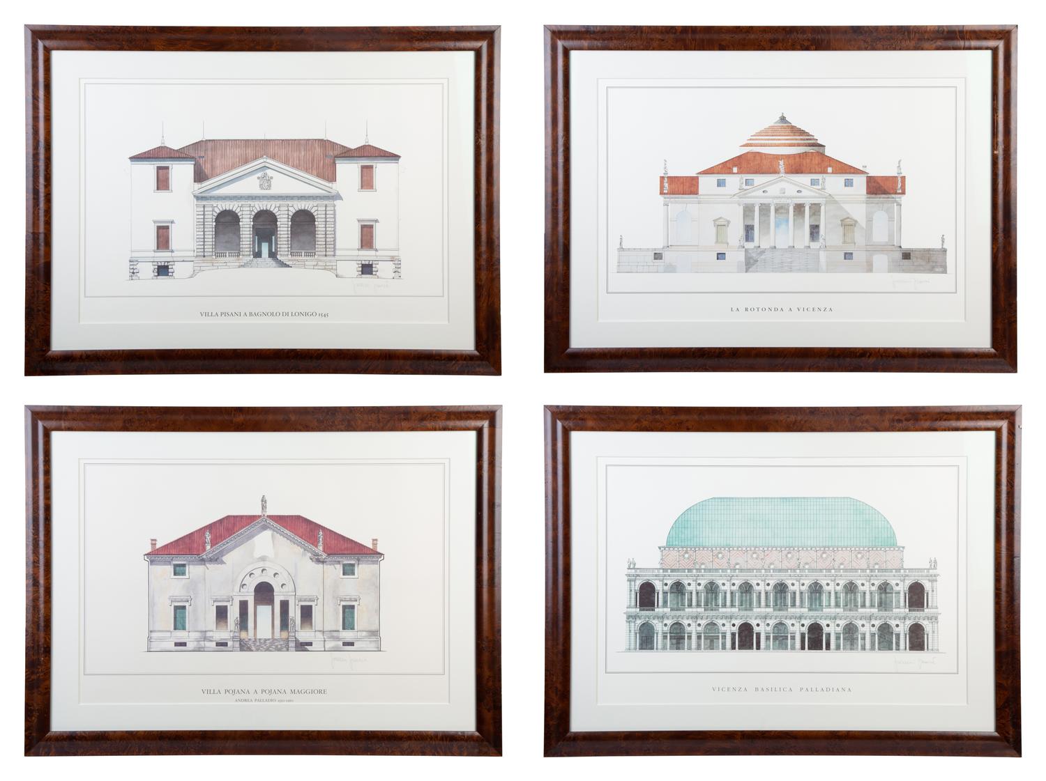 Four Framed Architectural Color Prints by Giovanni Giaconi from The Villas of Palladino — 20TH CENTURY