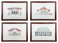 Four Framed Architectural Color Prints by Giovanni Giaconi from The Villas of Palladino — 20TH CENTURY
