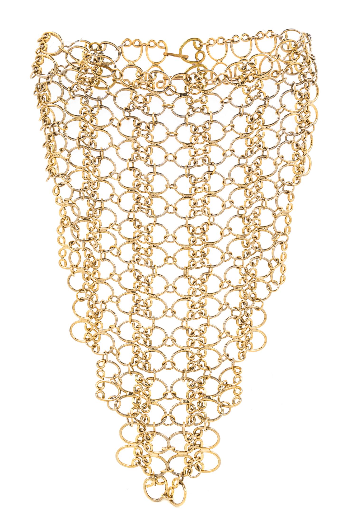 A Pauline Trigere Goldtone Link Bib Necklace, Collar: 17"; Bib: 13".