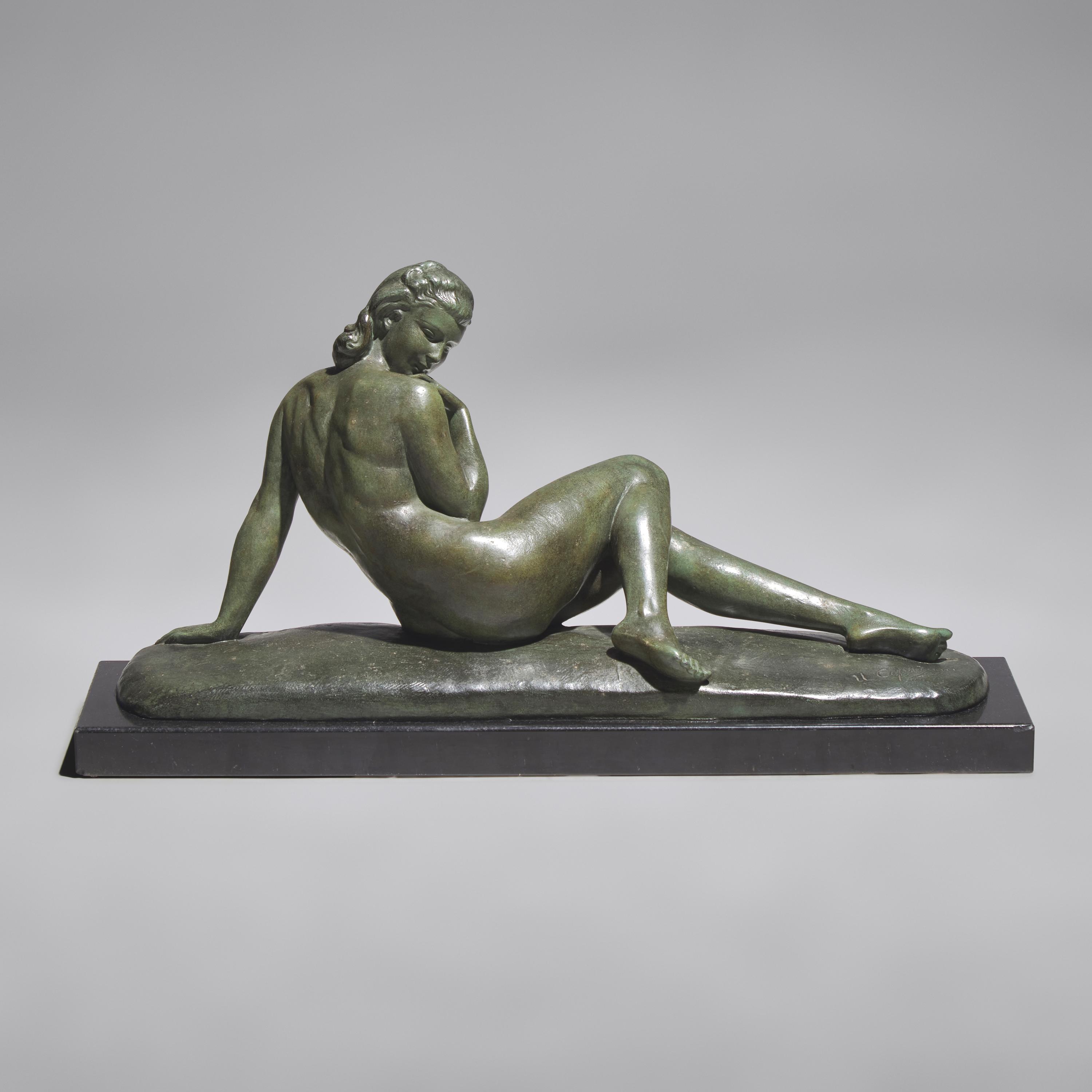 Ugo Cipriani (Italian, 1887–1960) — Reclining Female Nude Bronze Sculpture