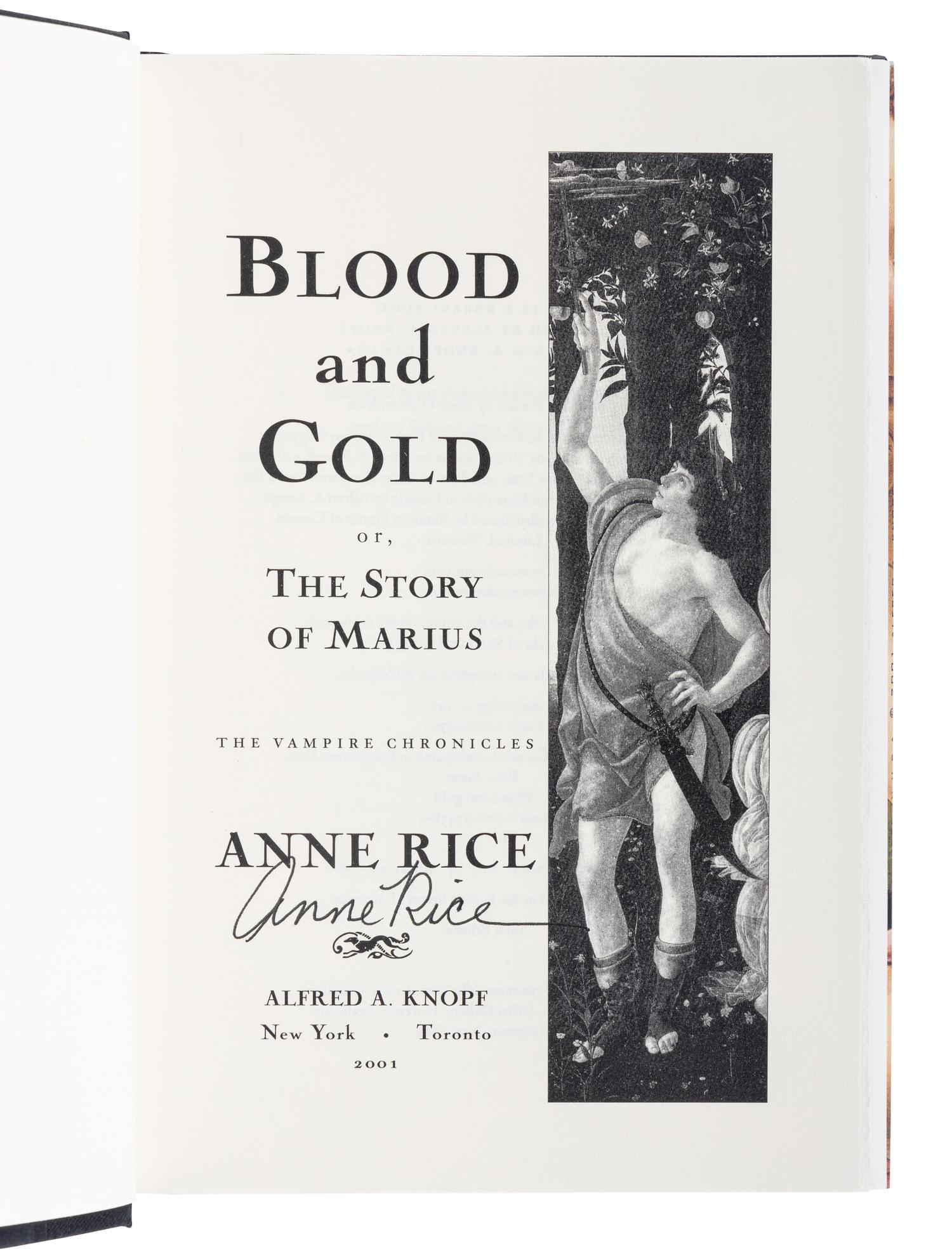 RICE, Anne (1941-2021). A group of 9 works from Rice’s The Vampire Chronicles series, MOST FIRST EDITION, ALL SIGNED OR INSCRIBED, comprising: