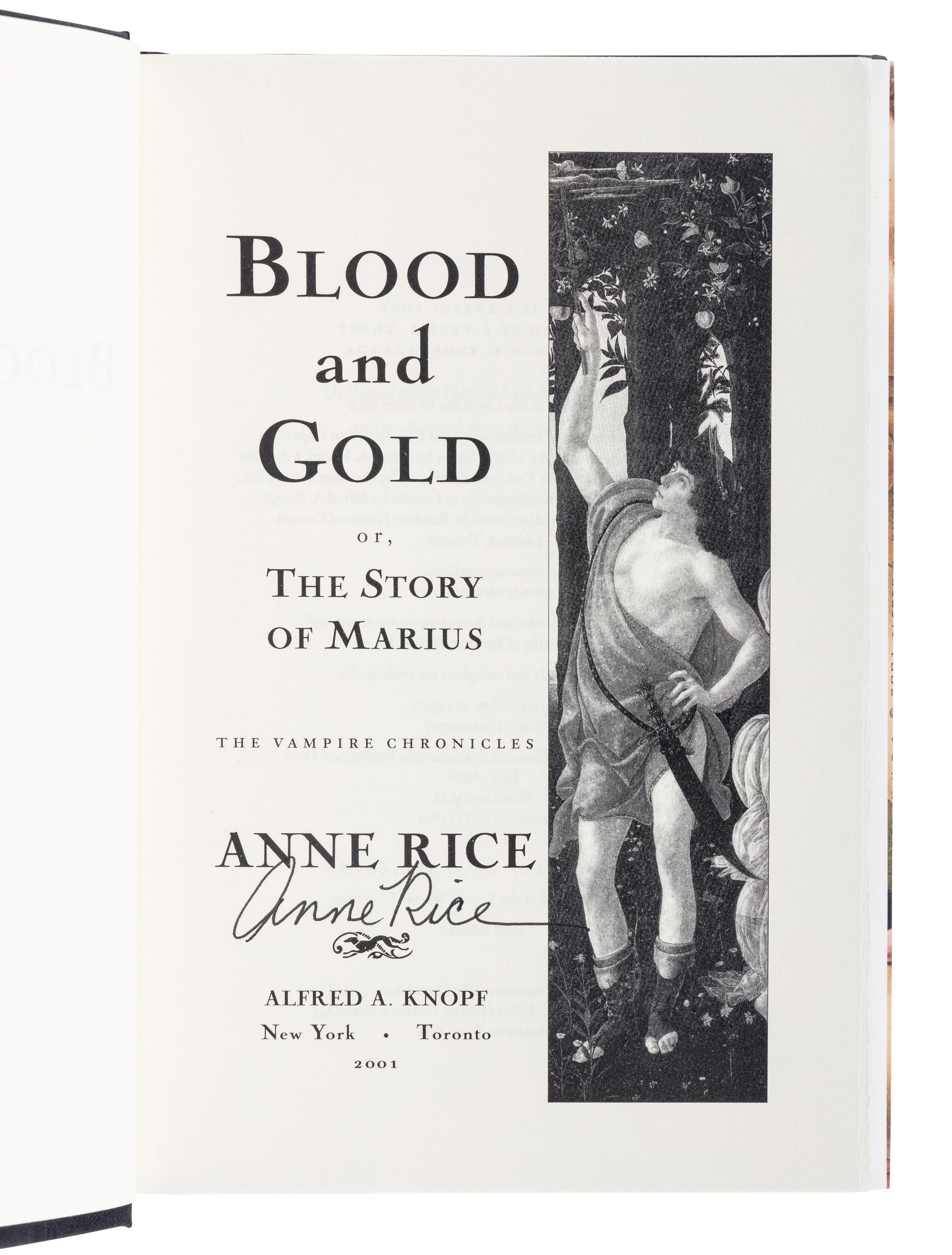 RICE, Anne (1941-2021). A group of 9 works from Rice’s The Vampire Chronicles series, MOST FIRST EDITION, ALL SIGNED OR INSCRIBED, comprising: