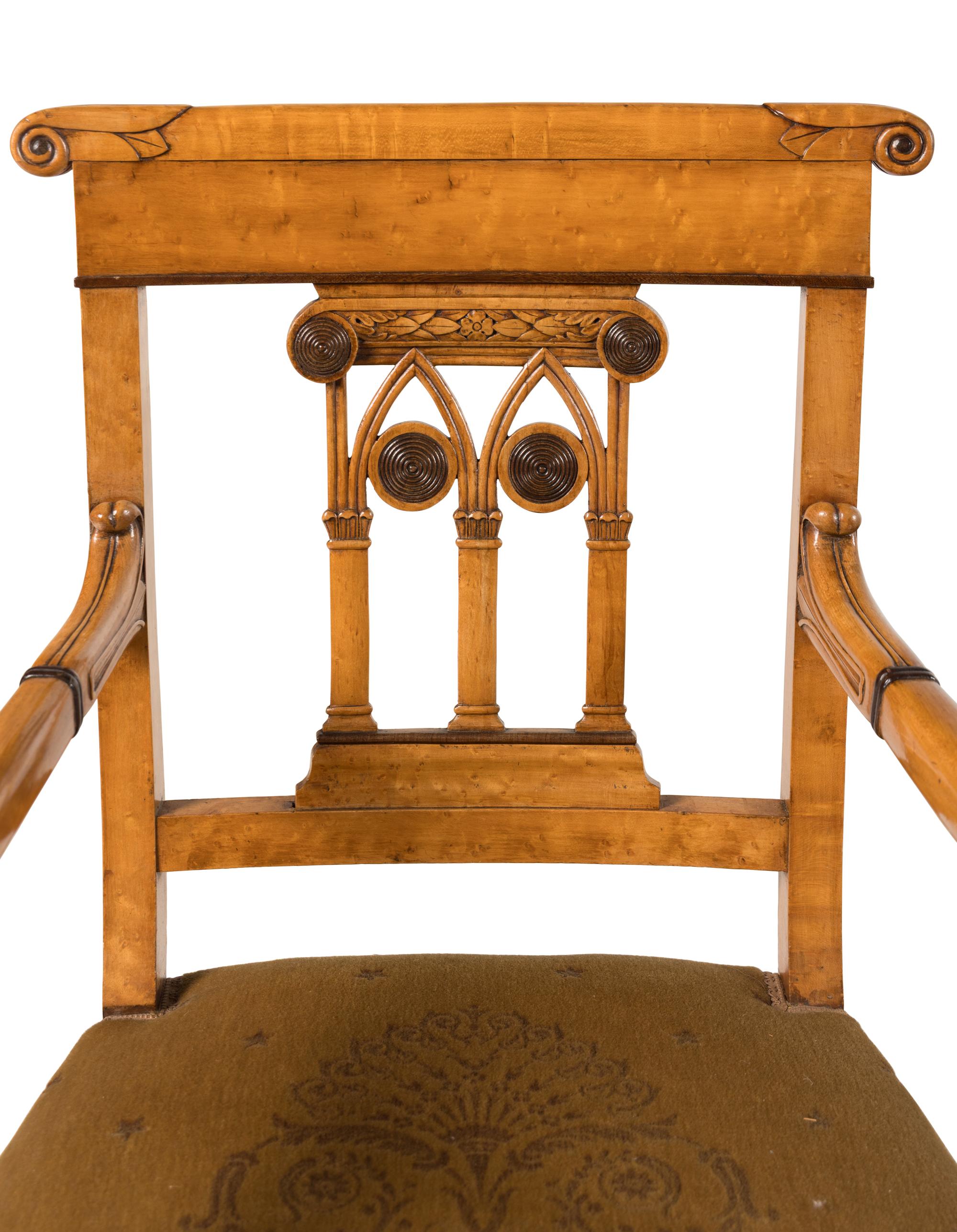 A Pair of North European Part Ebonized Birdseye Maple Armchairs