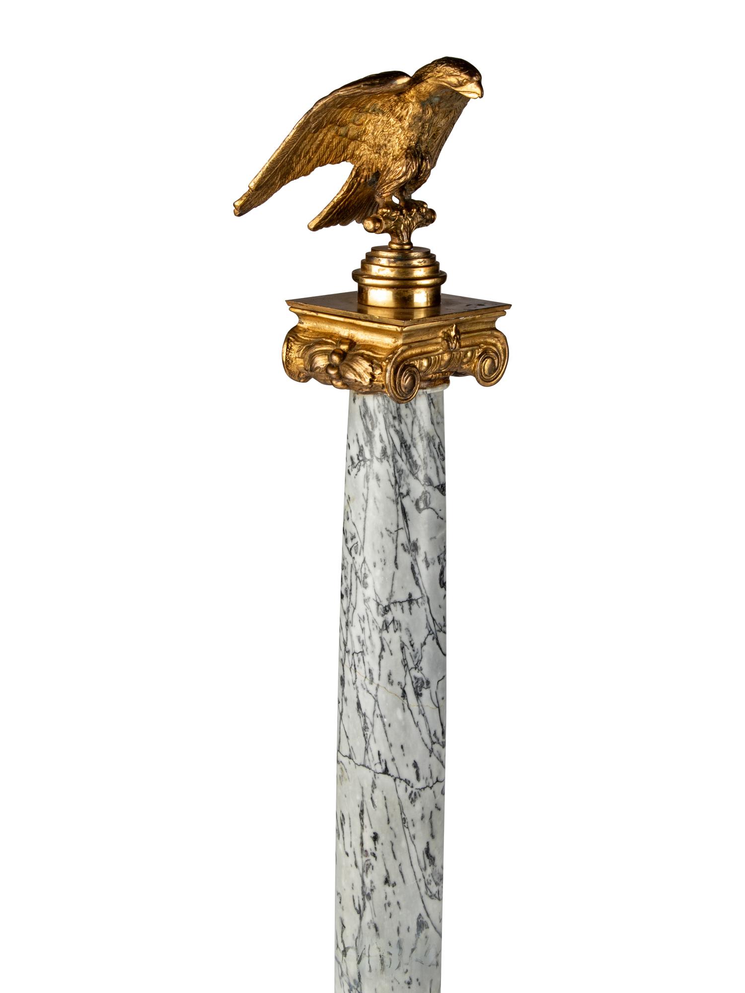 A Pair of Italian Gilt-Bronze Mounted Variegated Grey and Breccia Rosso Marble Columns