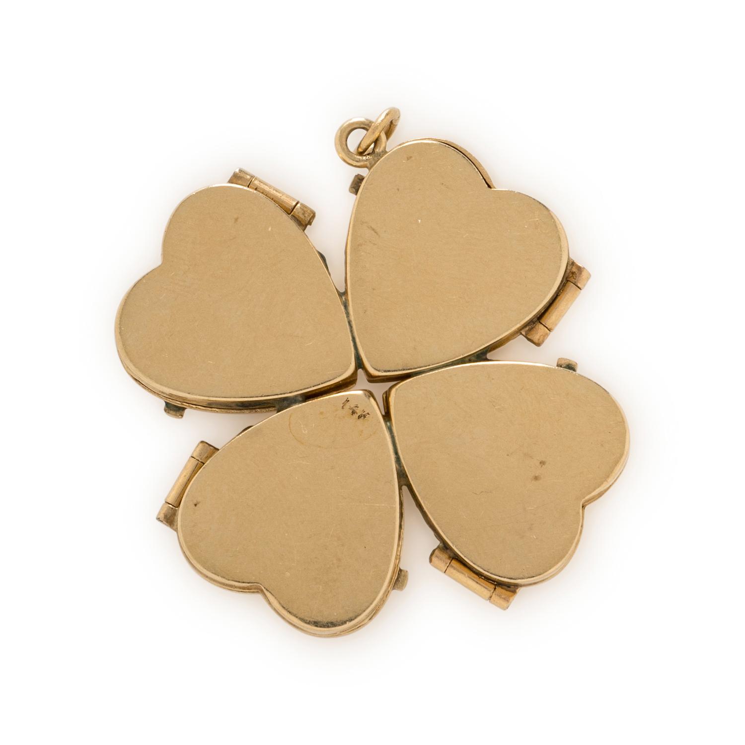 YELLOW GOLD FOUR LEAF CLOVER LOCKET CHARM