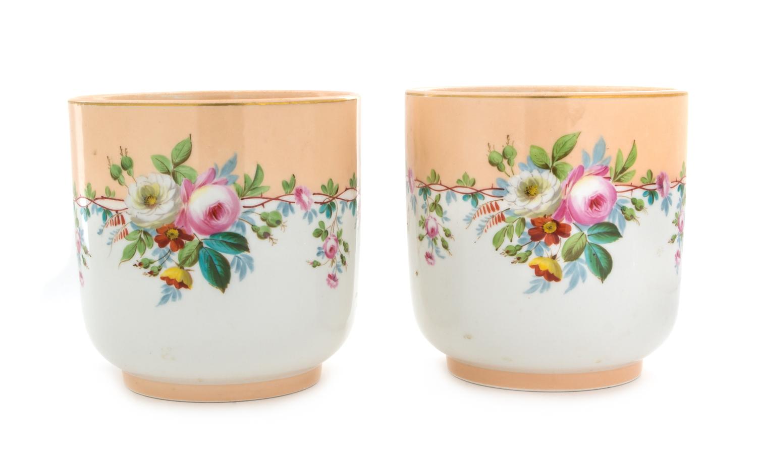 A Pair of French Porcelain Cache Pots Height 7 inches. — LATE 19TH CENTURY
