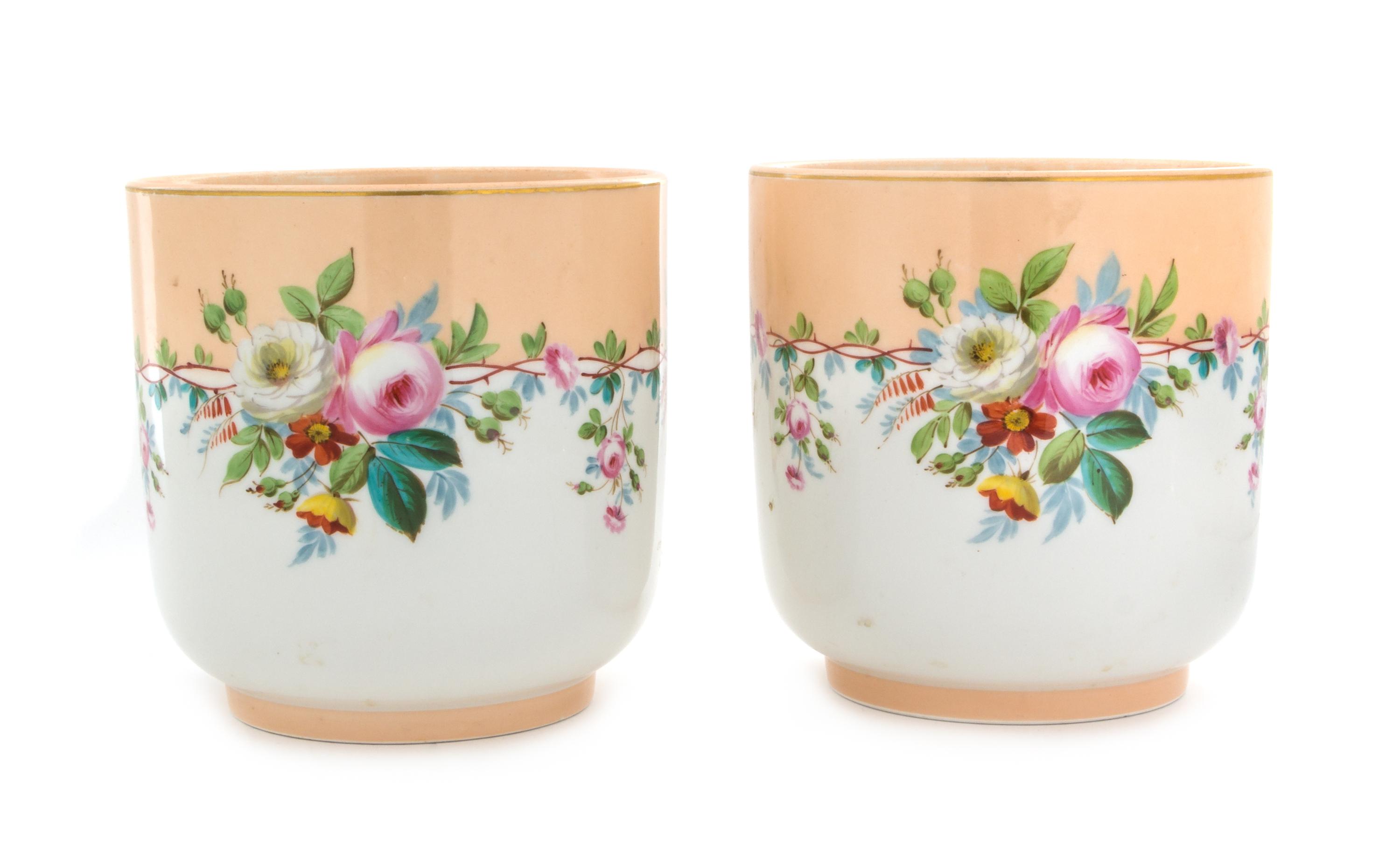 A Pair of French Porcelain Cache Pots Height 7 inches. — LATE 19TH CENTURY