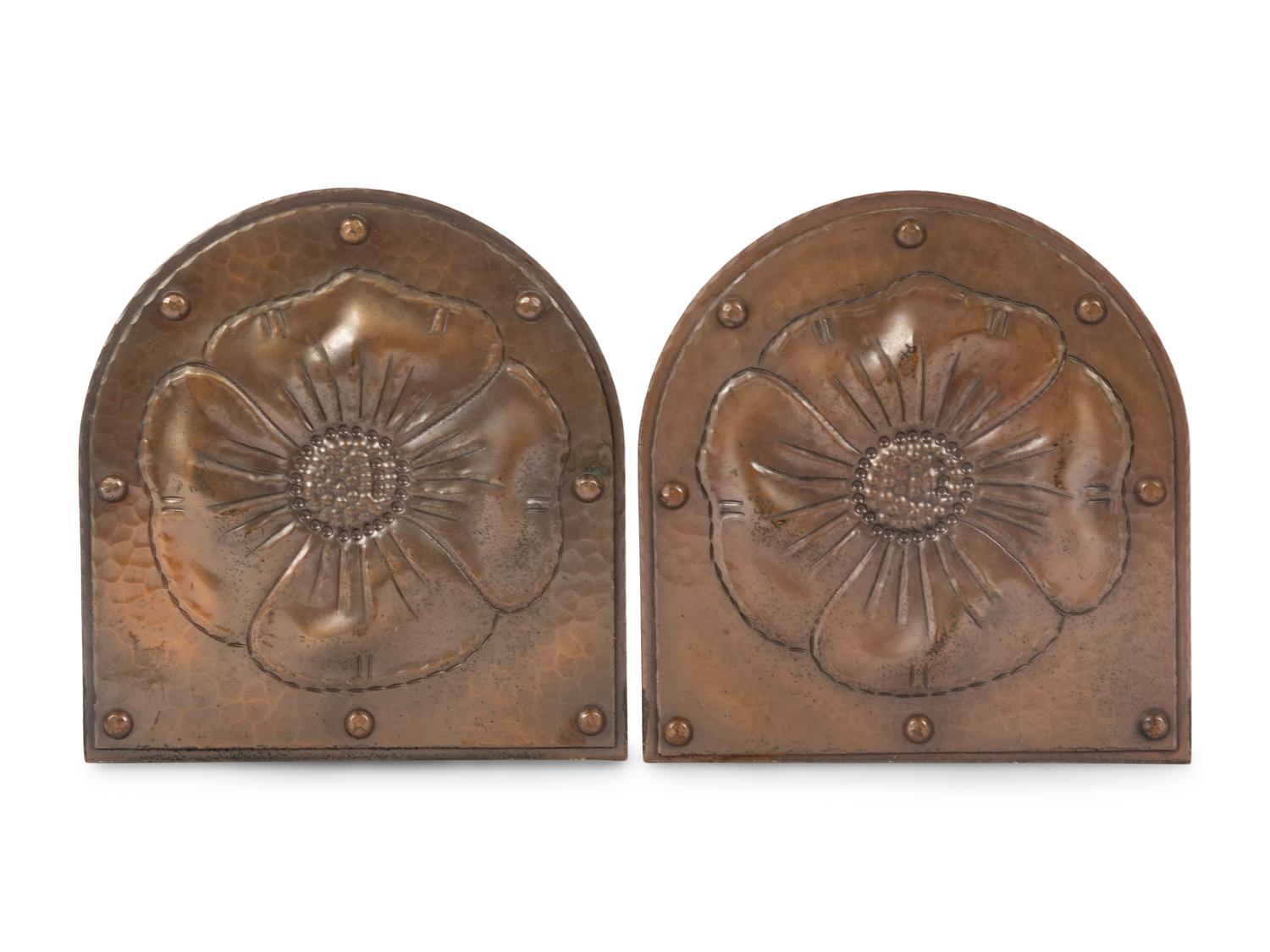 Roycroft Hammered Copper Poppy Bookends