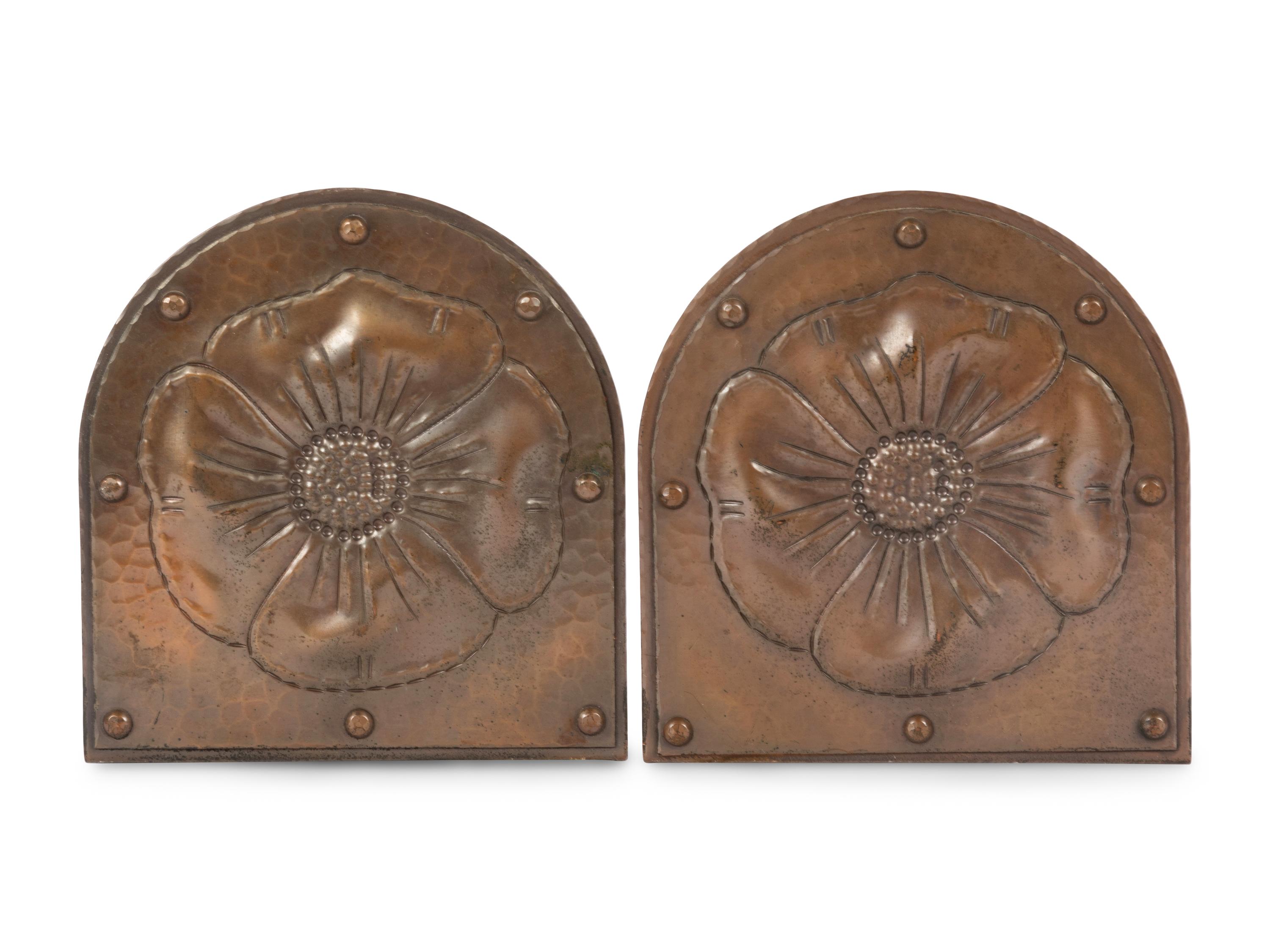 Roycroft Hammered Copper Poppy Bookends