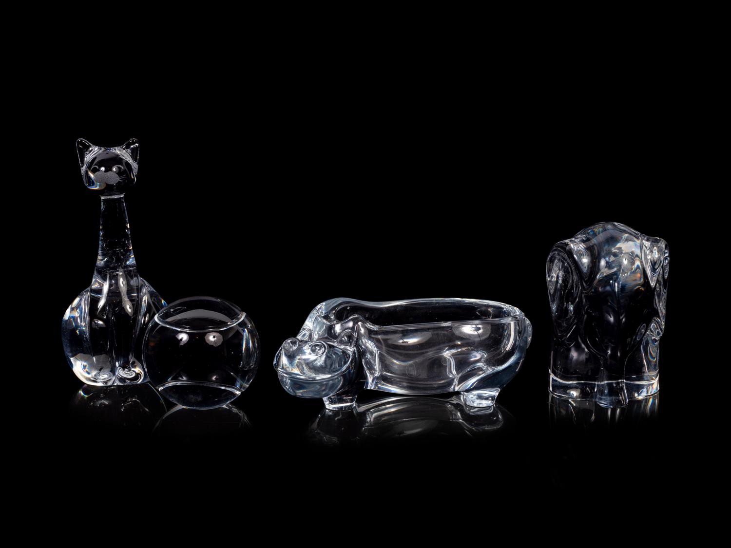 Three Glass Paperweights and a Dish