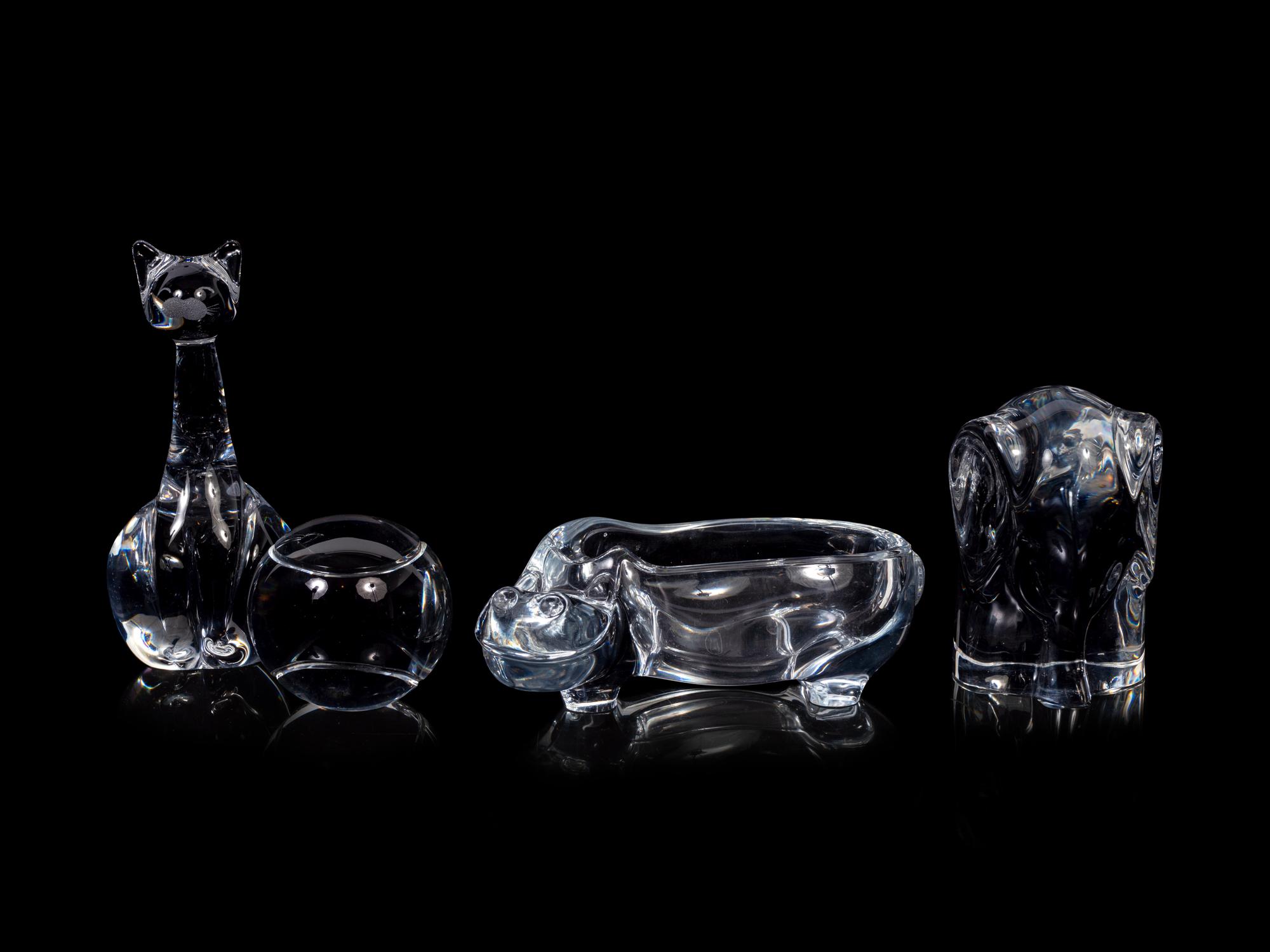 Three Glass Paperweights and a Dish