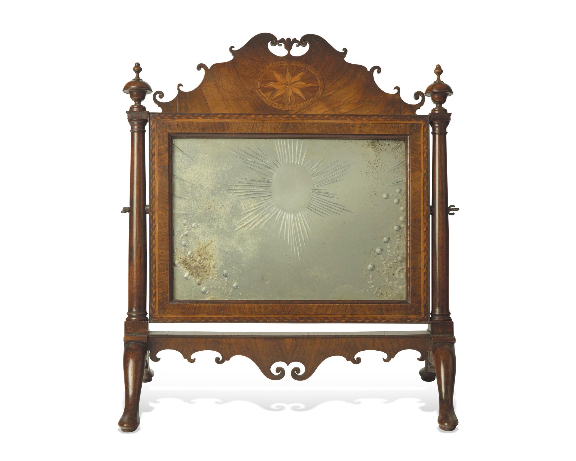 A Regency Inlaid Mahogany and Etched Glass Shaving Glass
