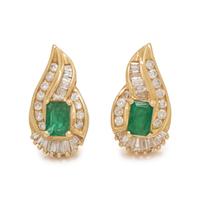 EMERALD AND DIAMOND EARCLIPS