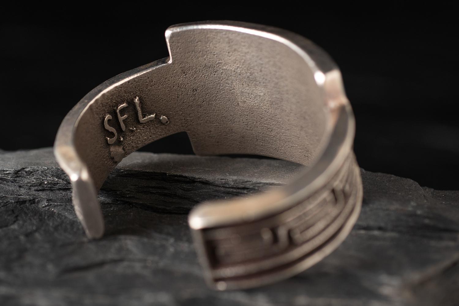 Silver Tufa Cast Cuff Bracelet, with Channel Inlay Turquoise