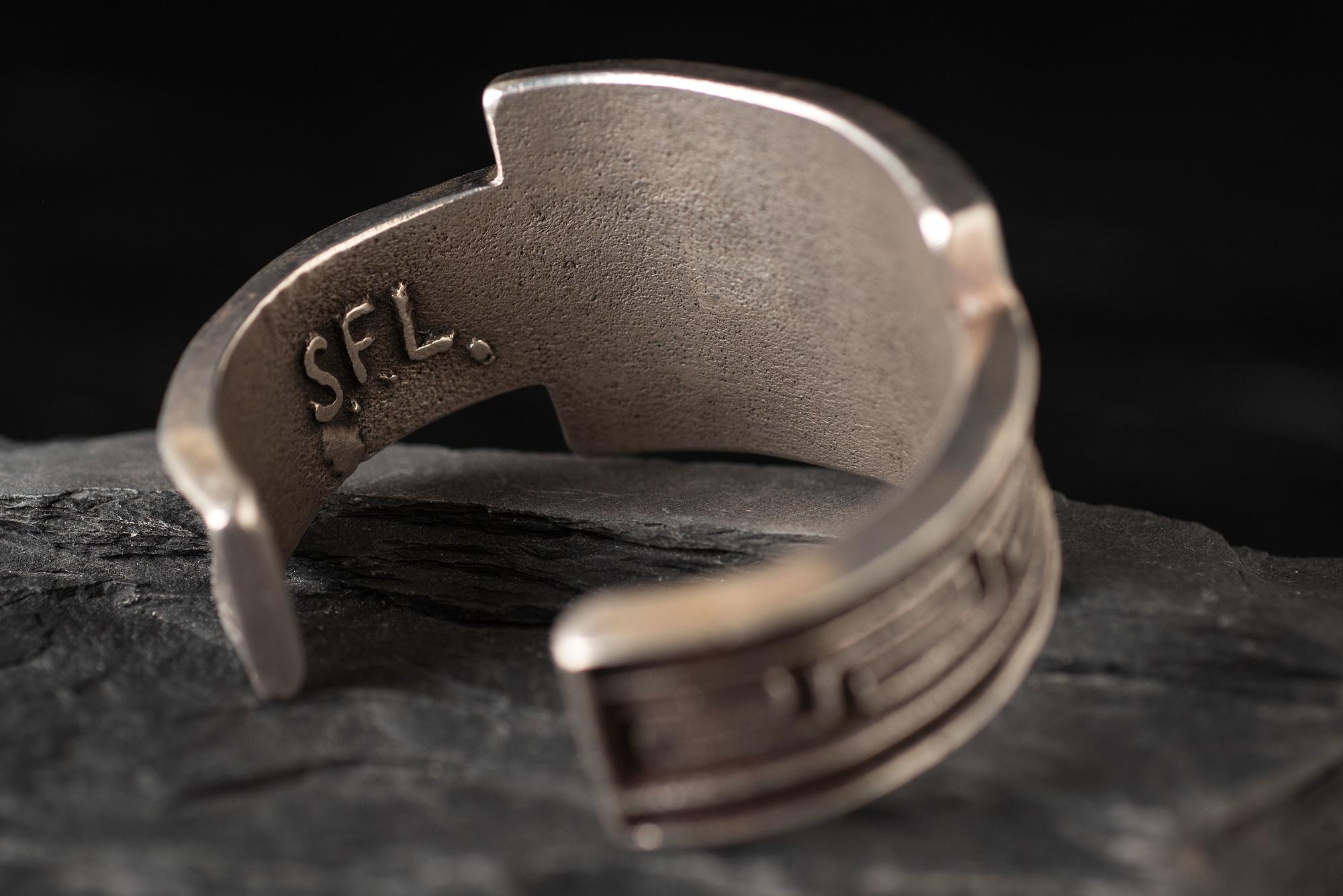 Silver Tufa Cast Cuff Bracelet, with Channel Inlay Turquoise