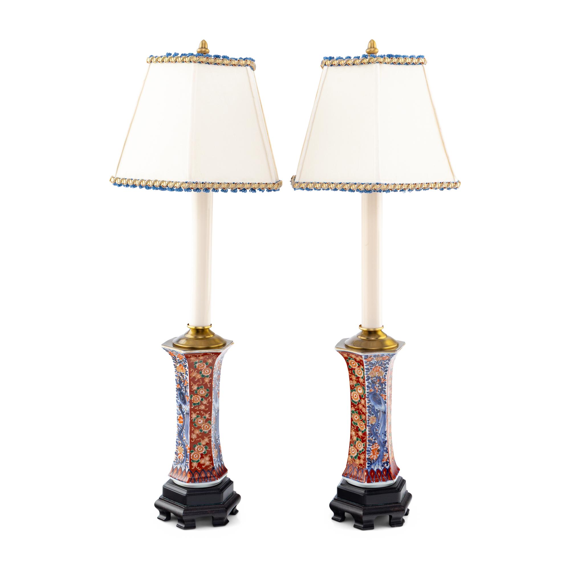 A Pair of Imari Porcelain Vases Mounted as Lamps