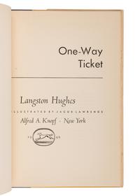 HUGHES, Langston (1901-1967). One-Way Ticket . New York: Alfred A. Knopf, 1949.