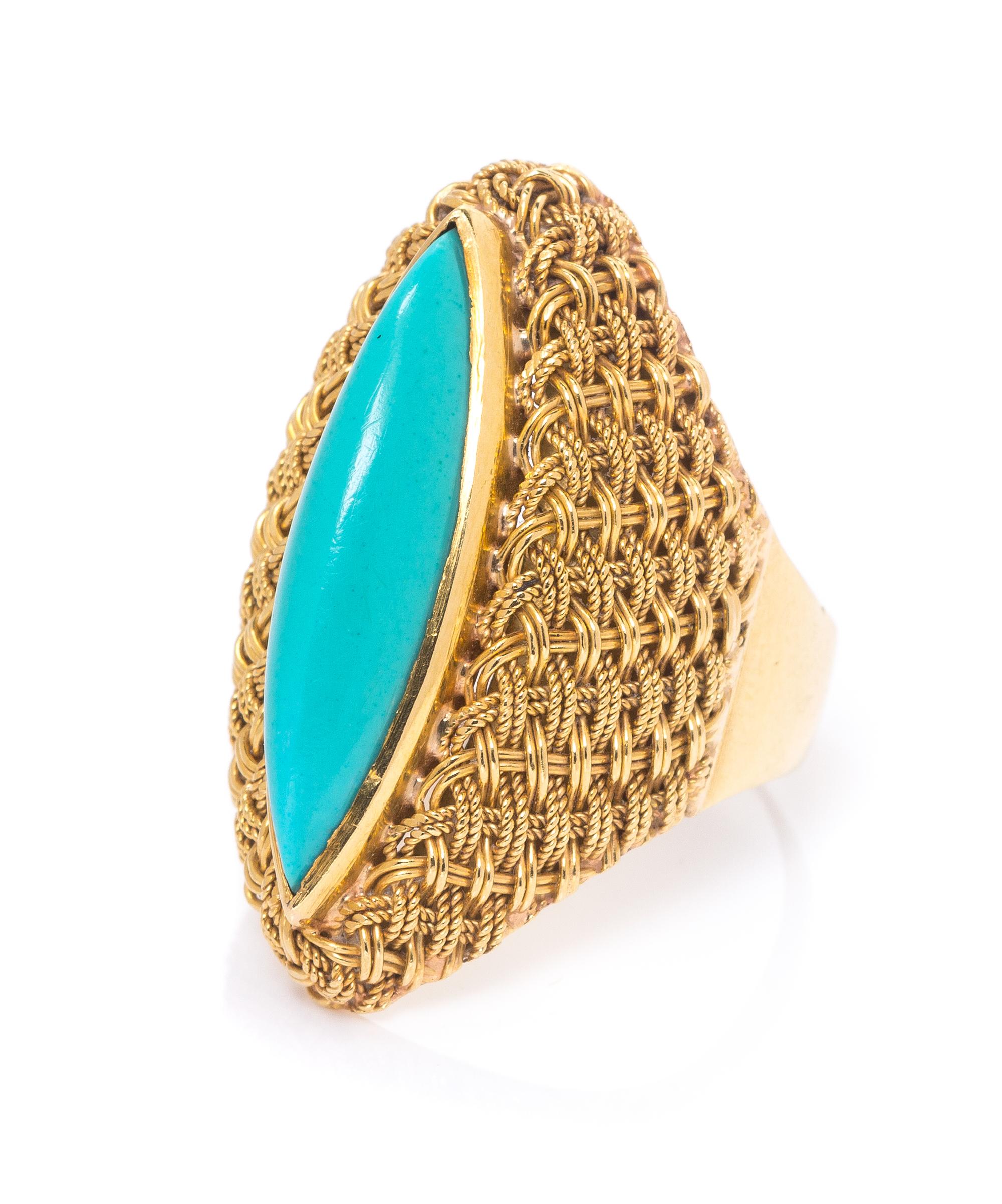 An 18 Karat Gold and Turquoise Ring, Italian, 5.90 dwts.