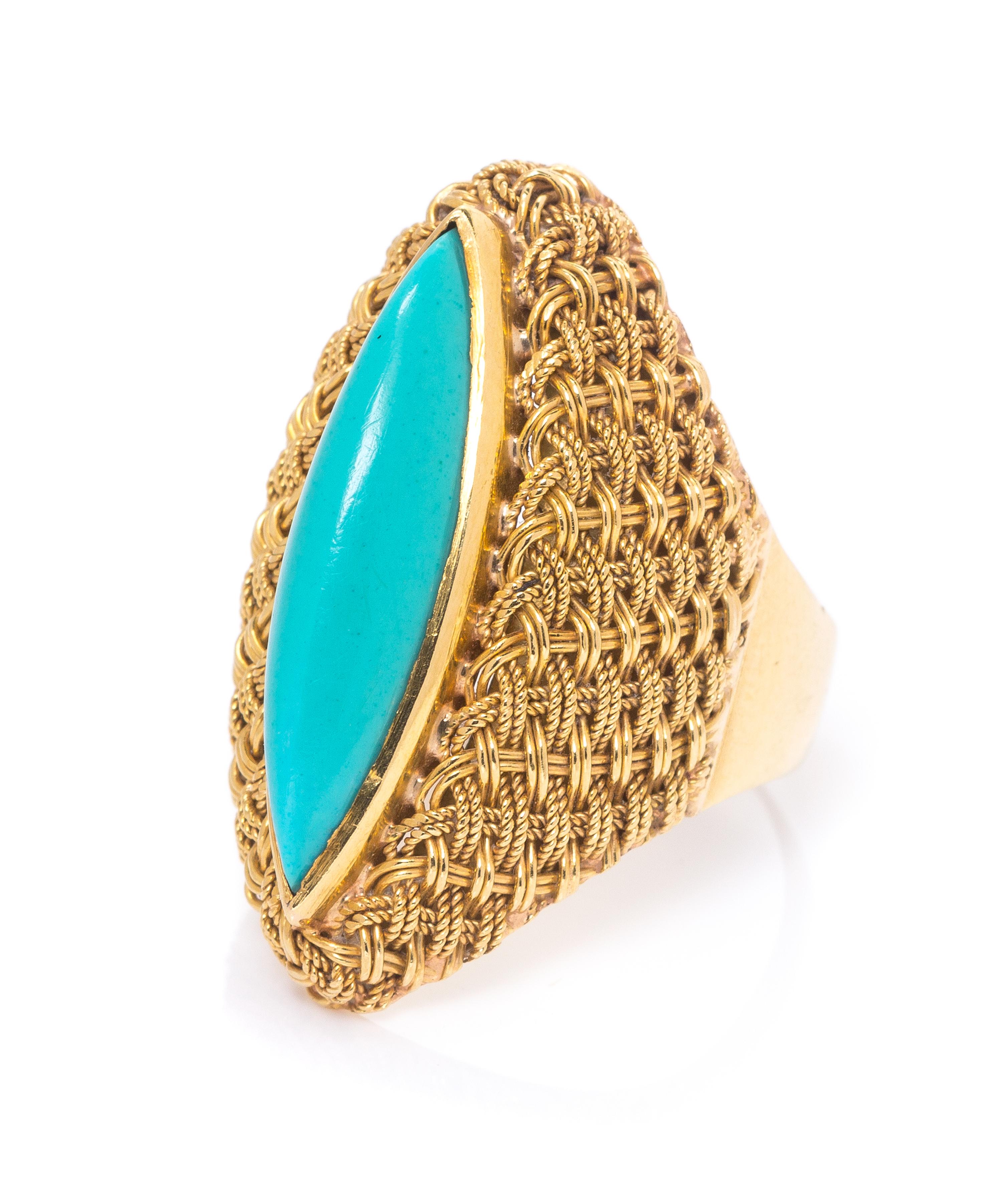 An 18 Karat Gold and Turquoise Ring, Italian, 5.90 dwts.