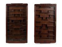 A Pair of Chinese Carved Hardwood Vitrine Cabinets
